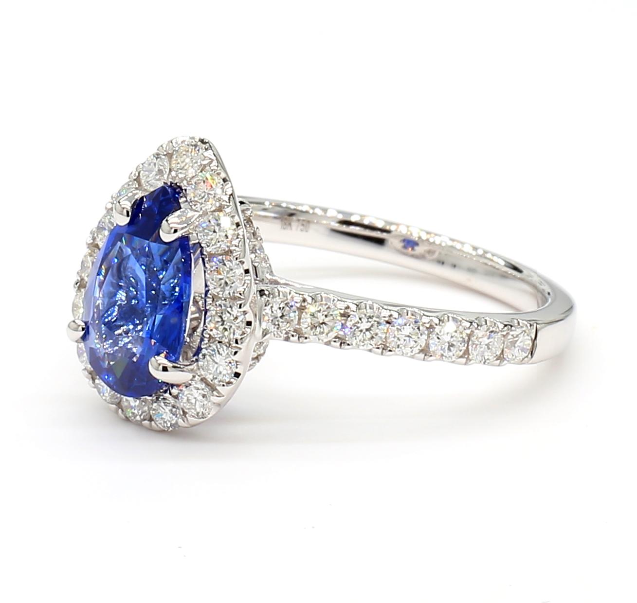 Natural Blue Pear Sapphire and White Diamond 2.22 Carat TW Gold Cocktail Ring