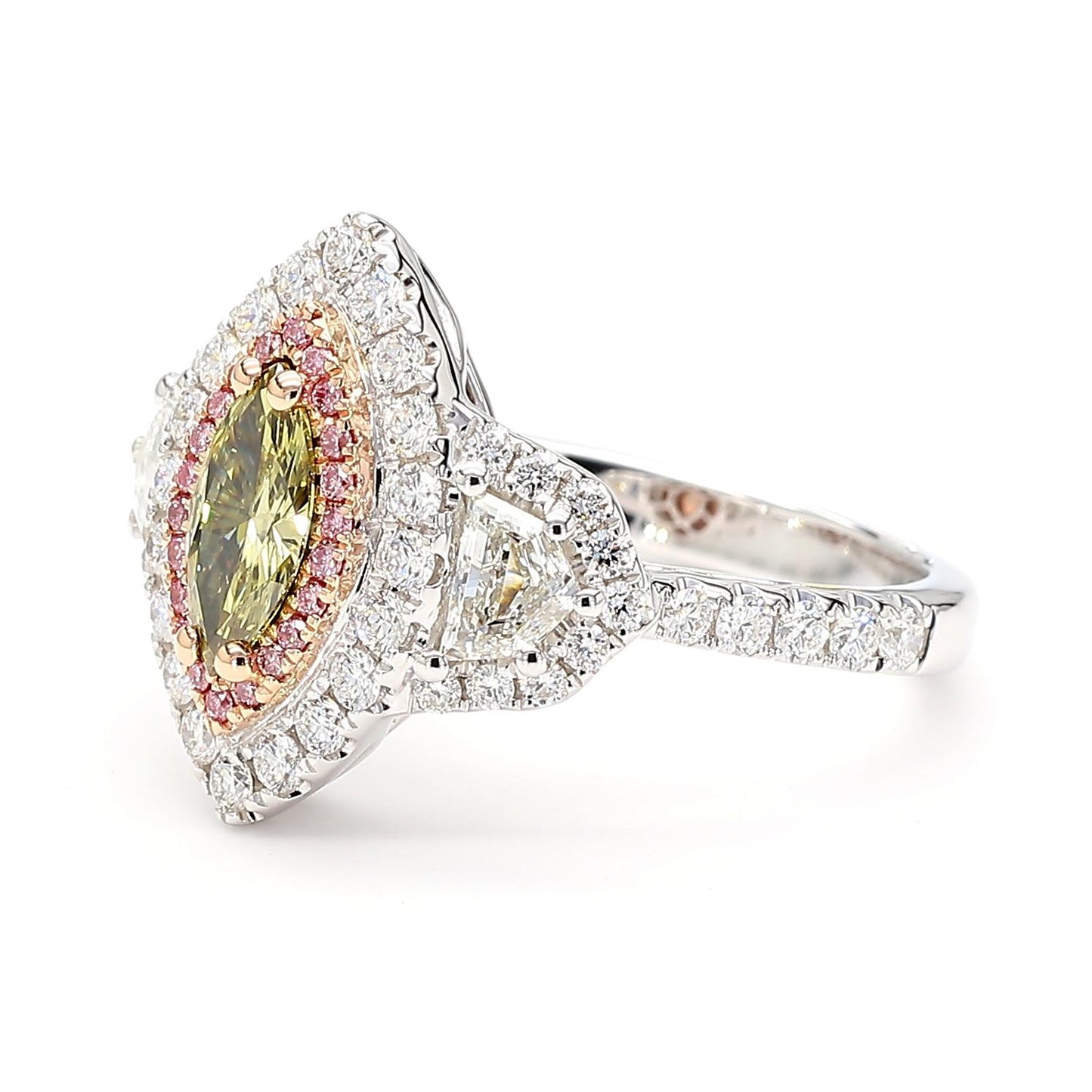 GIA Fancy Deep Brownish Greenish Yellow Marquise Diamond 1.60 Carat TW Gold Ring