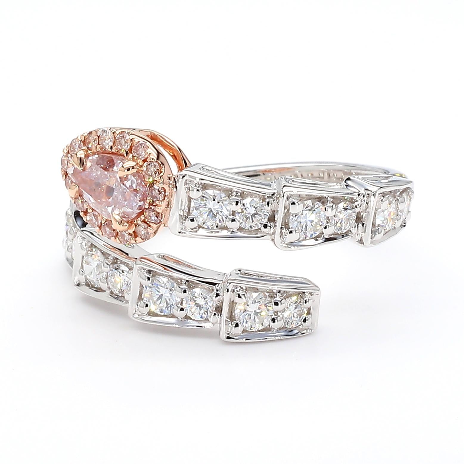 GIA Certified Fancy Light Purplish Pink Pear Diamond 1.41 Carat TW Gold Ring