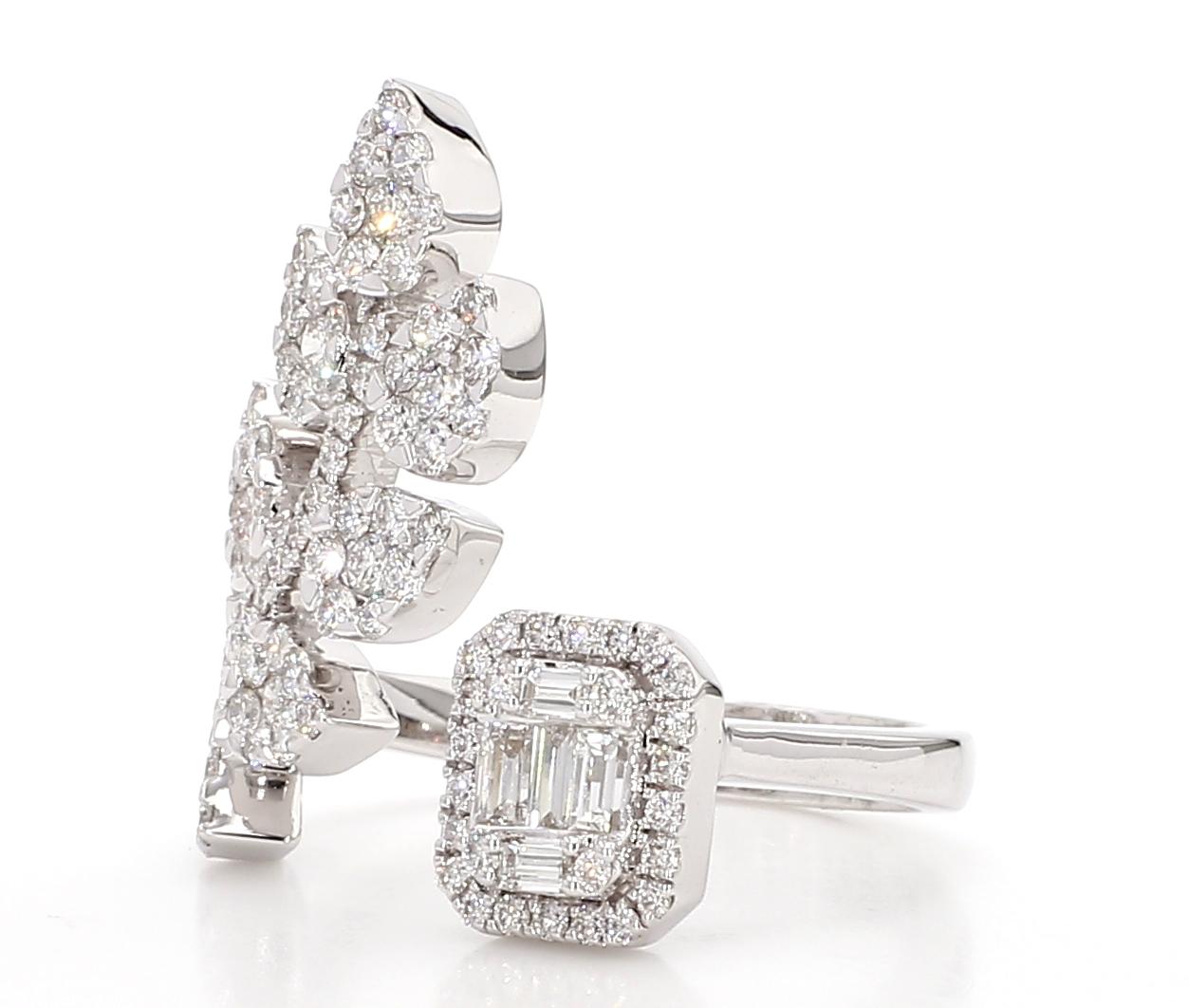 Natural White Baguette Diamond 1.41 Carat TW White Gold Cocktail Ring