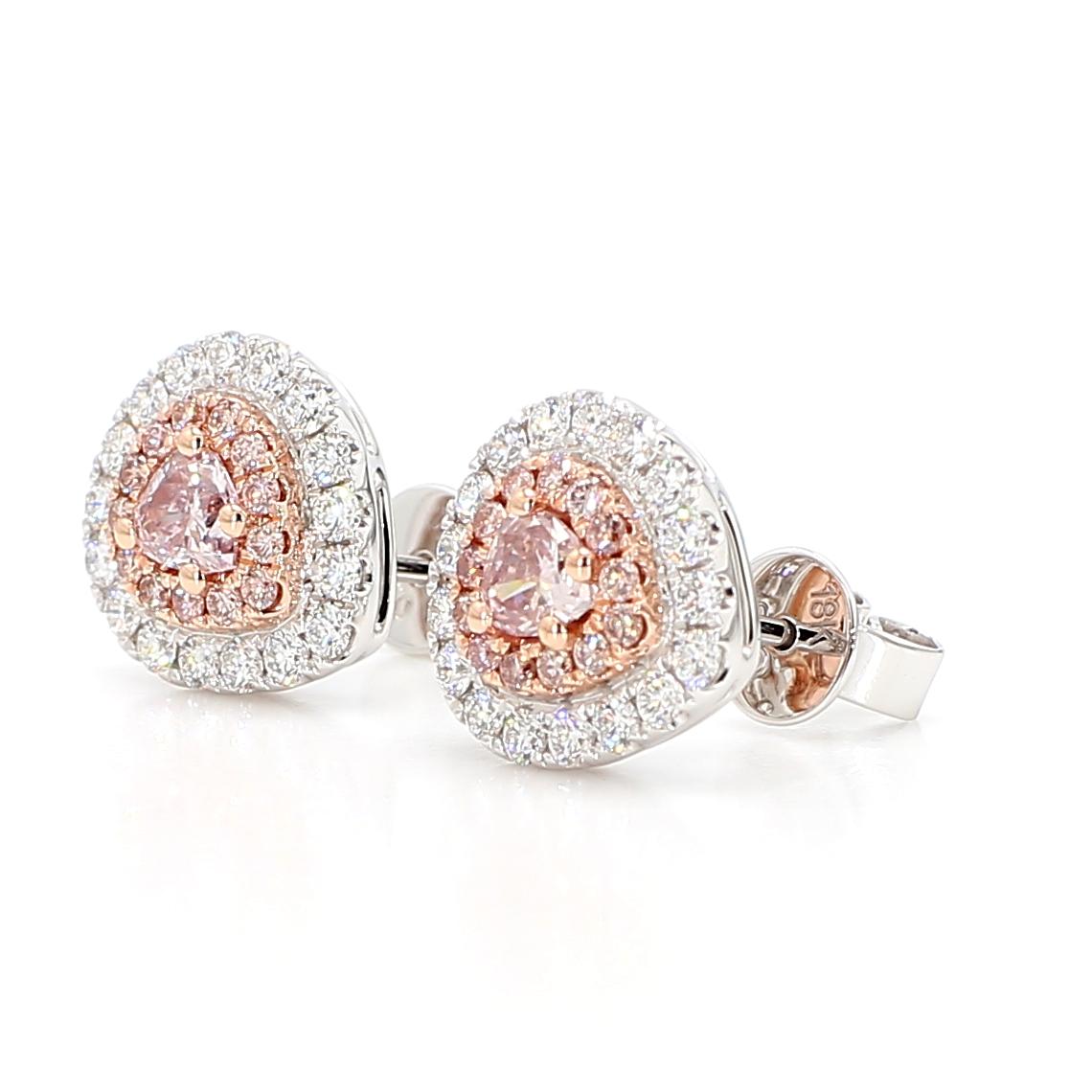GIA Certified Fancy Pink Pear Diamond 1.07 Carat TW Gold Stud Earrings