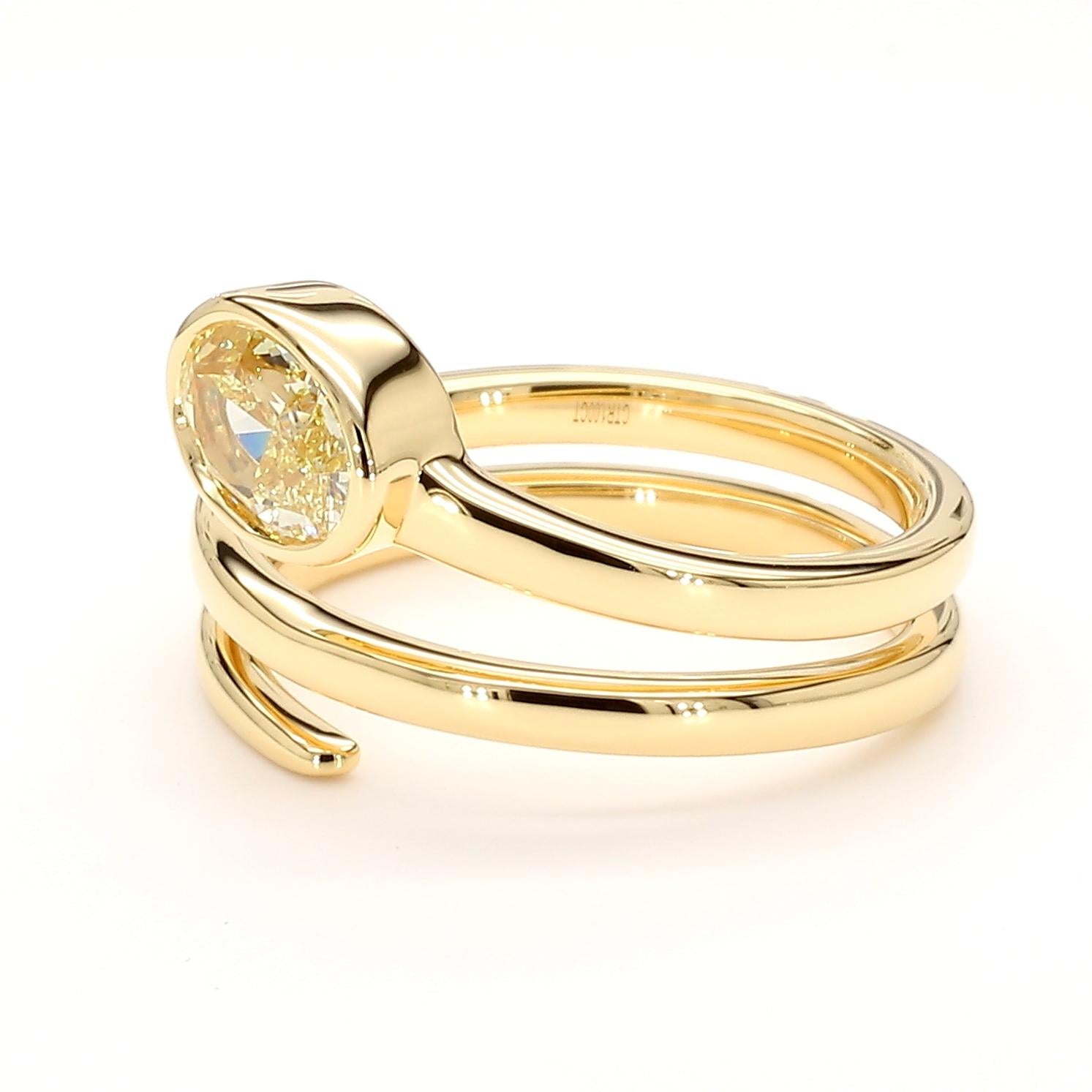 GIA Certified Fancy Yellow Oval Diamond 1.00 Carat TW Gold Cocktail Ring