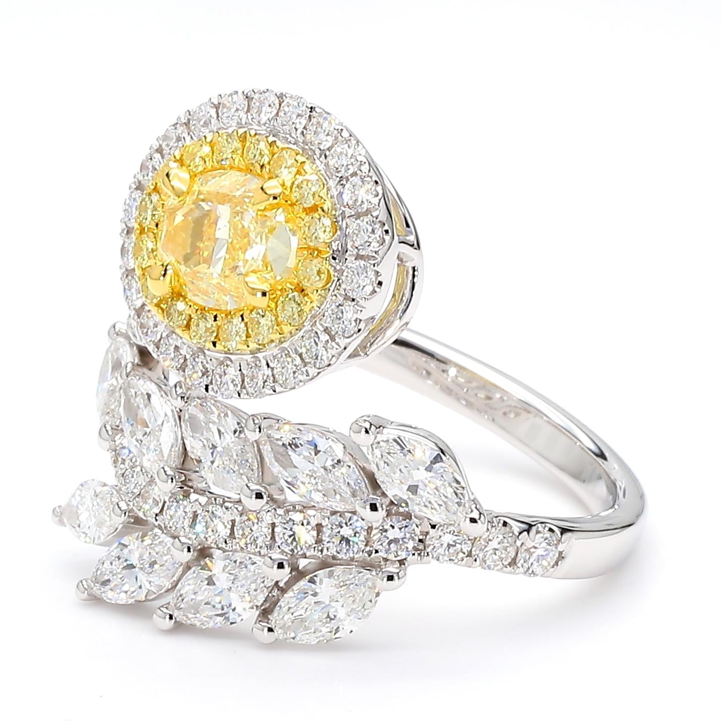 GIA Certified Natural Yellow Oval Diamond 2.74 Carat TW Gold Cocktail Ring