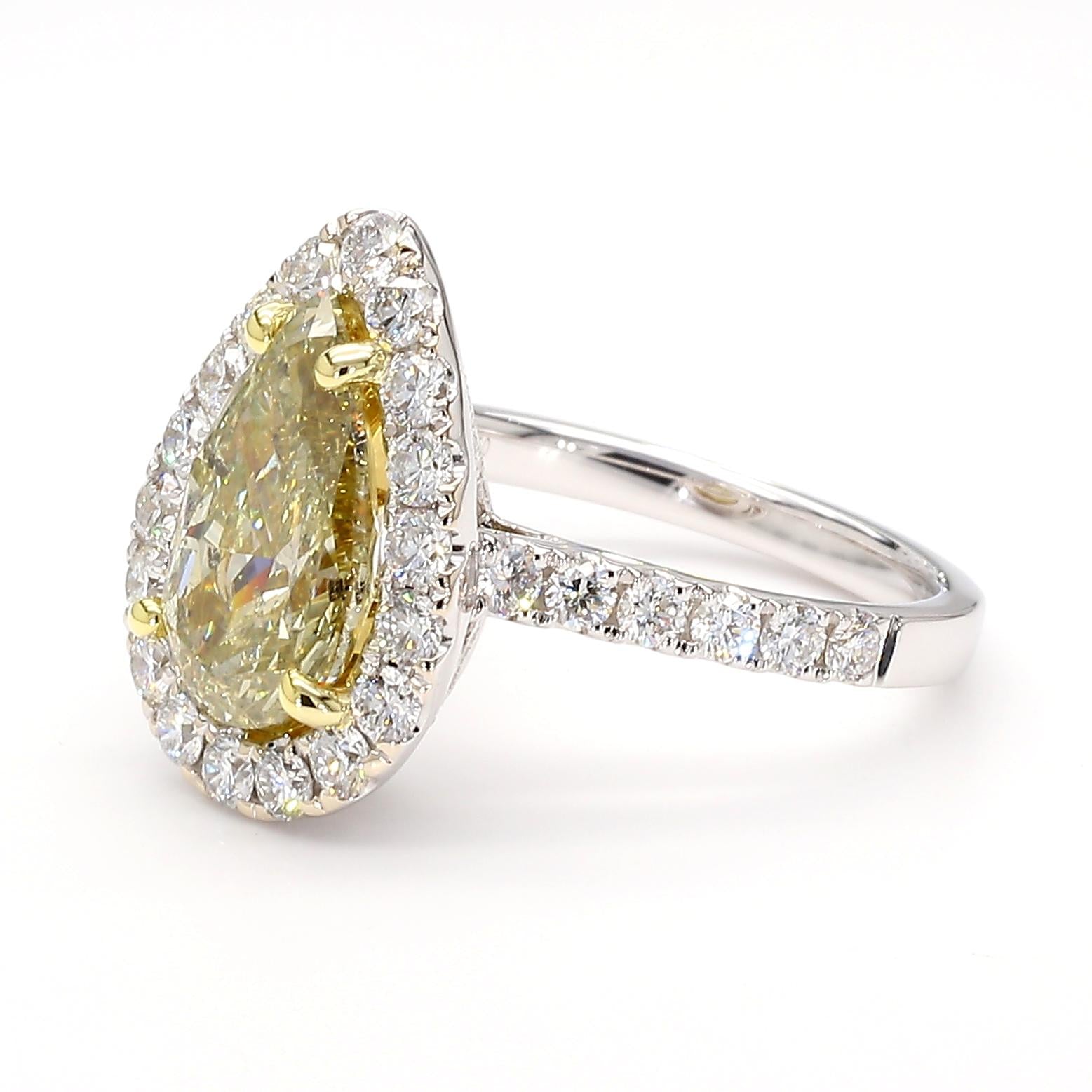 GIA Certified Fancy Brown-Greenish Yellow Pear Diamond 3.53 Carat TW Gold Ring