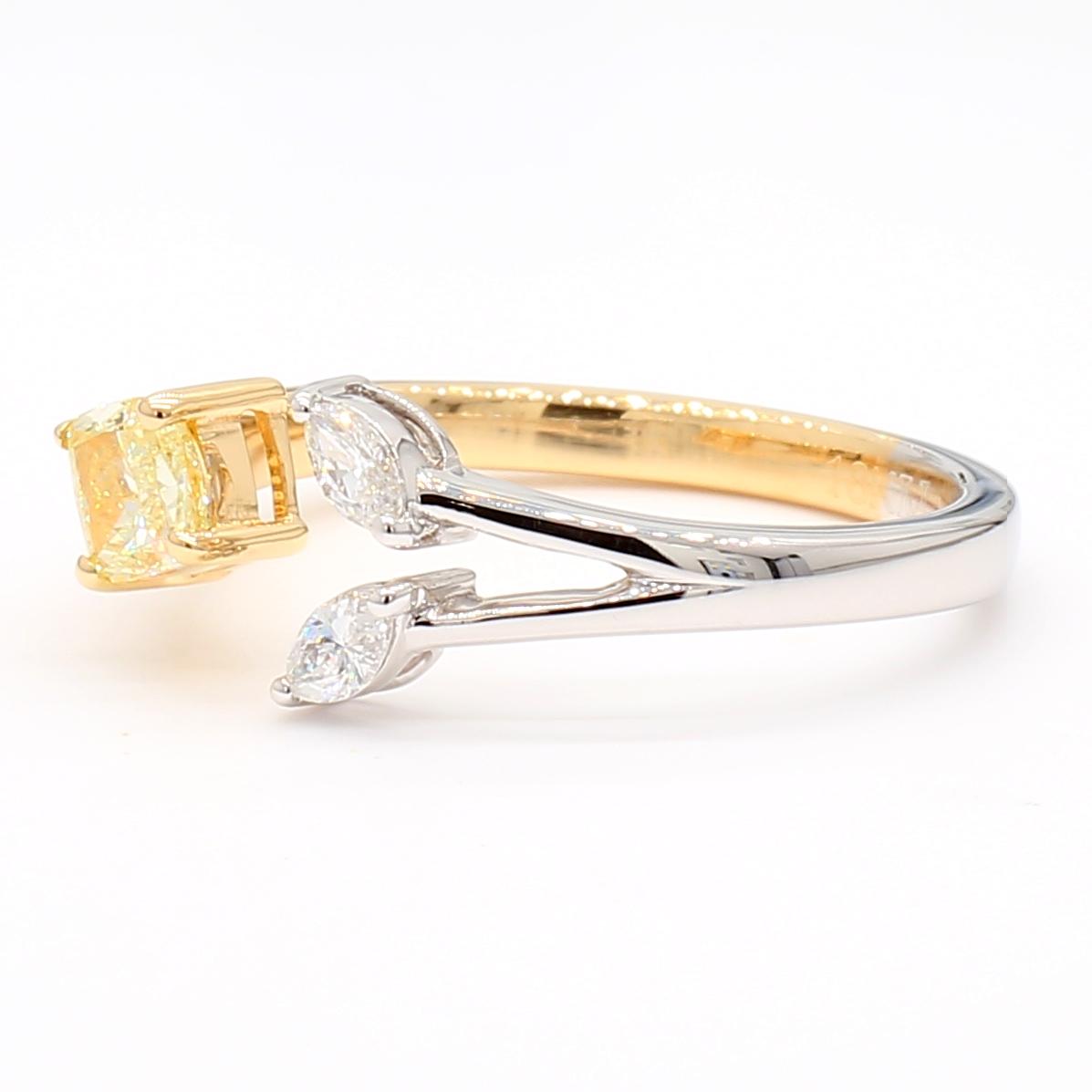Natural Yellow Cushion and White Diamond 0.70 Carat TW Gold Cocktail Ring