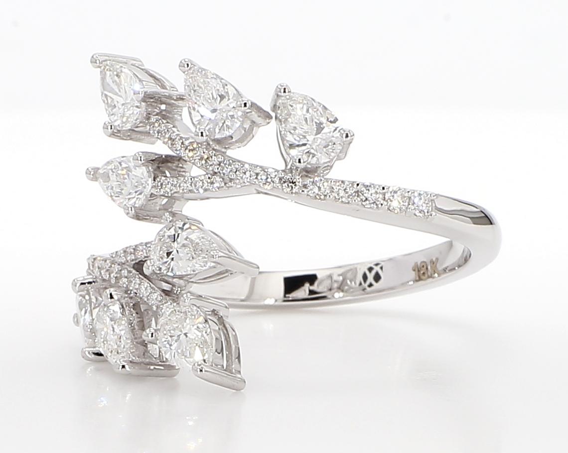 Natural White Pear Diamond 1.28 Carat TW White Gold Cocktail Ring