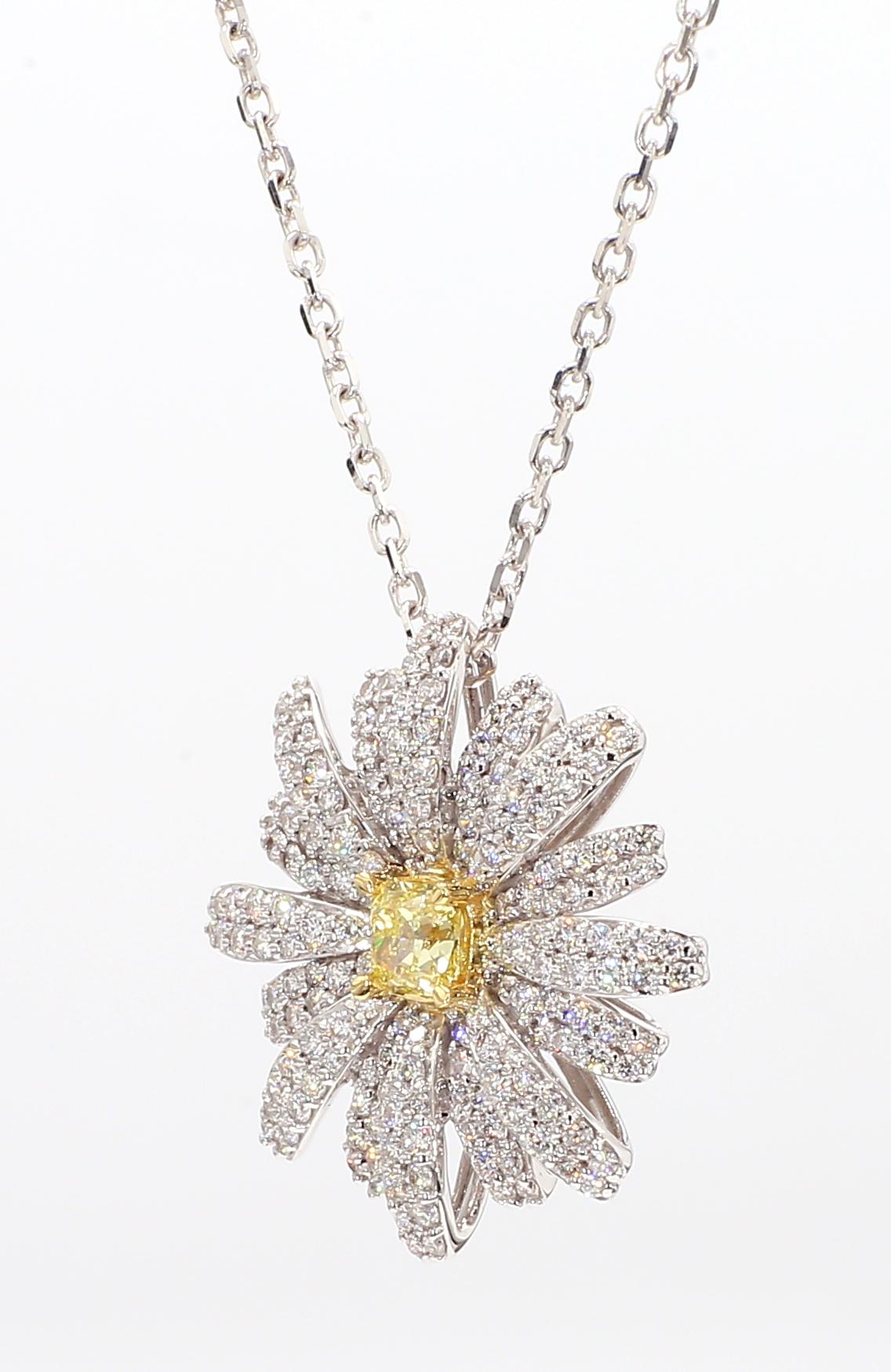 Natural Yellow Radiant and White Diamond 1.16 Carat TW Gold Drop Pendant