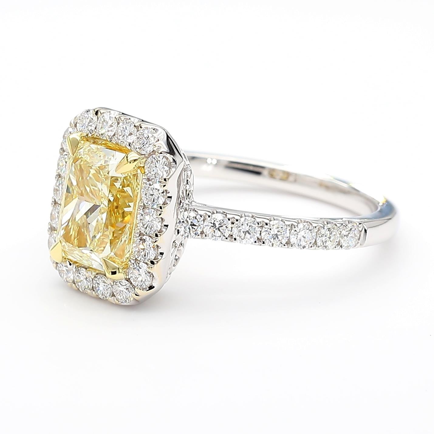 GIA Certified Natural Yellow Radiant Diamond 2.22 Carat TW Gold Cocktail Ring