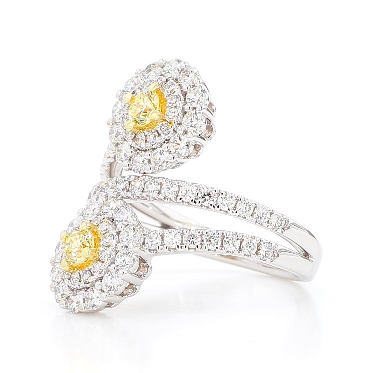 Natural Yellow Round Diamond 1.62 Carat TW Gold Cocktail Ring