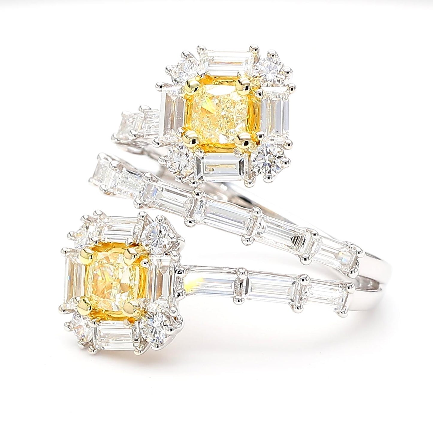 Natural Yellow Cushion Diamond 2.48 Carat TW Gold Cocktail Ring