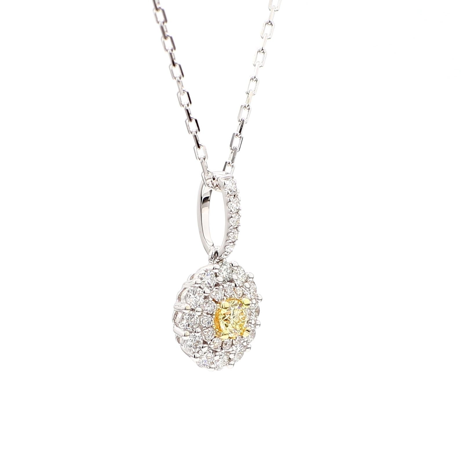 Natural Yellow Round Diamond .64 Carat TW Gold Drop Pendant