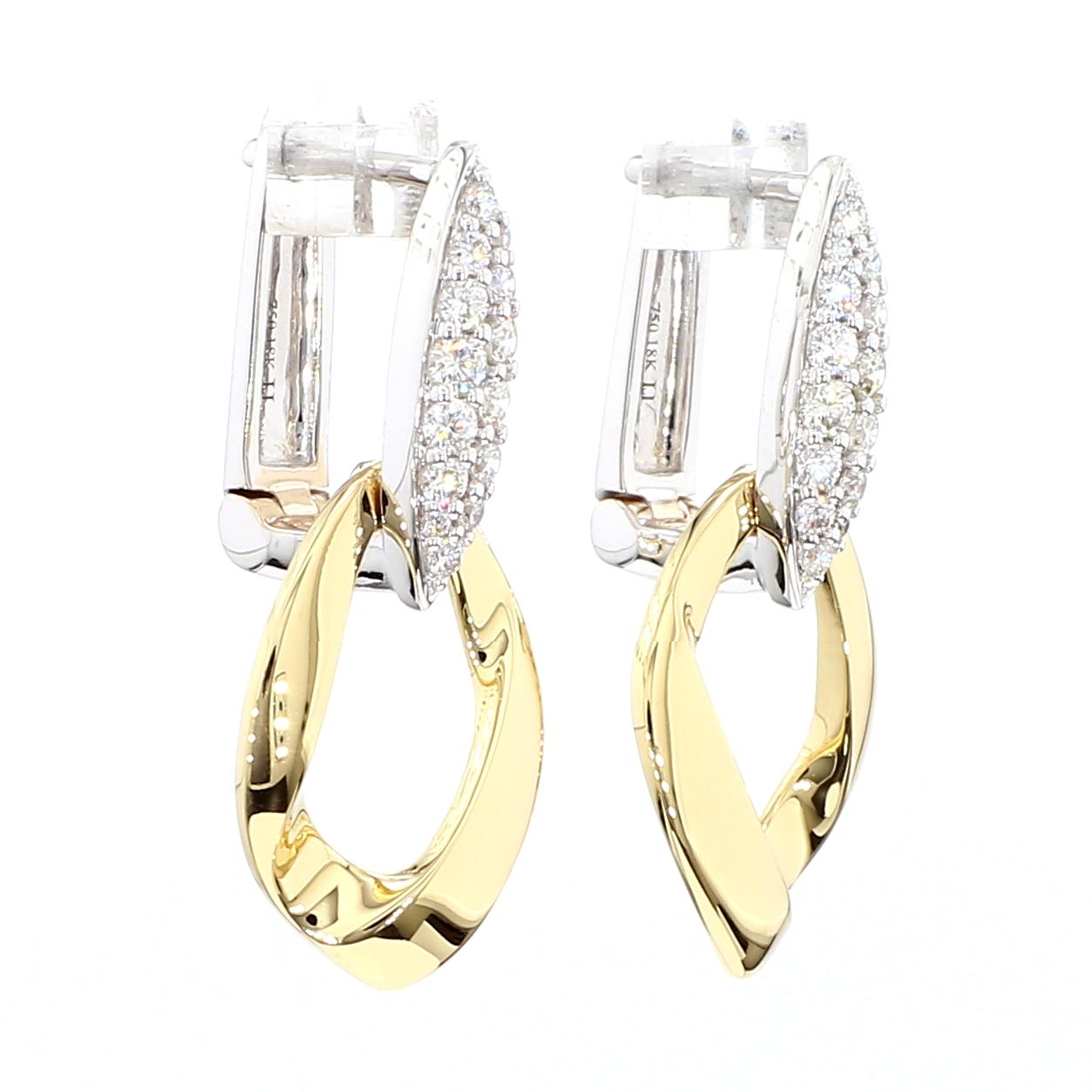 Natural White Round Diamond 0.37 Carat TW Gold Dangle Earrings