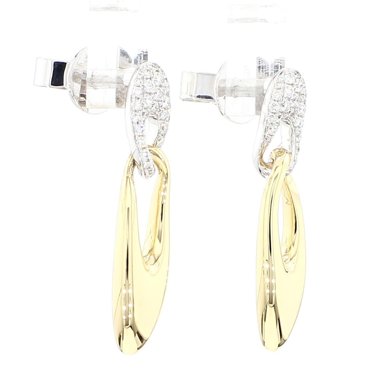 Natural White Round Diamond 0.23 Carat TW Gold Dangle Earrings