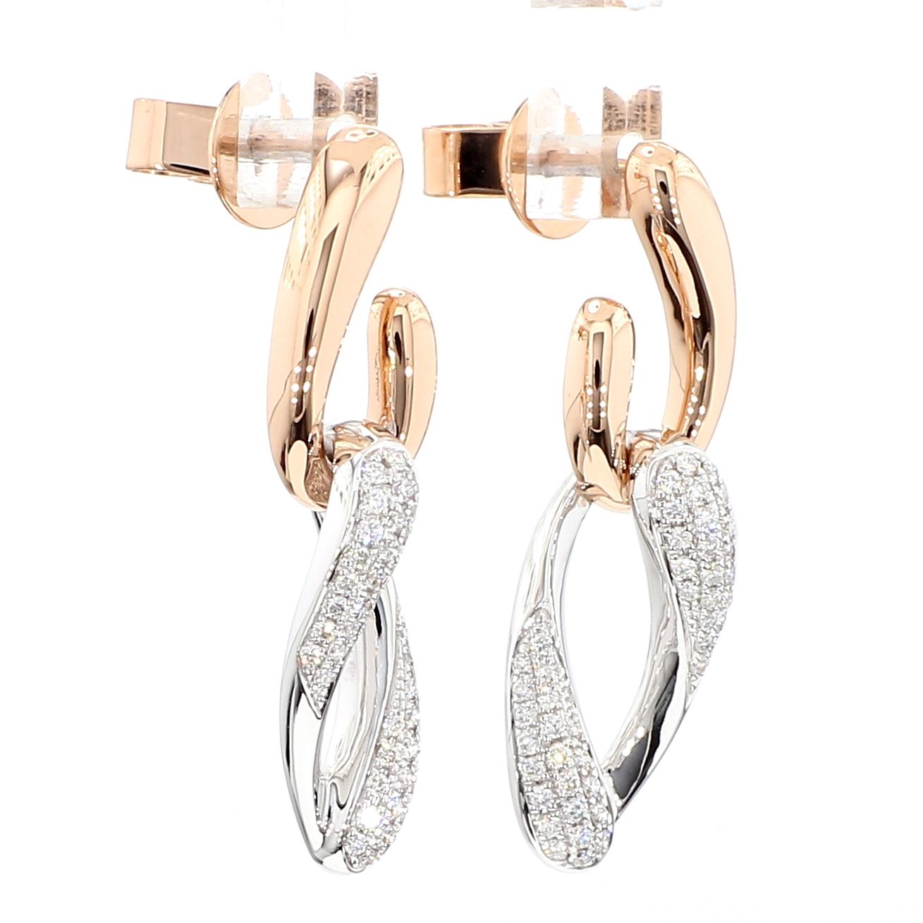 Natural White Round Diamond 0.33 Carat TW Rose Gold Dangle Earrings