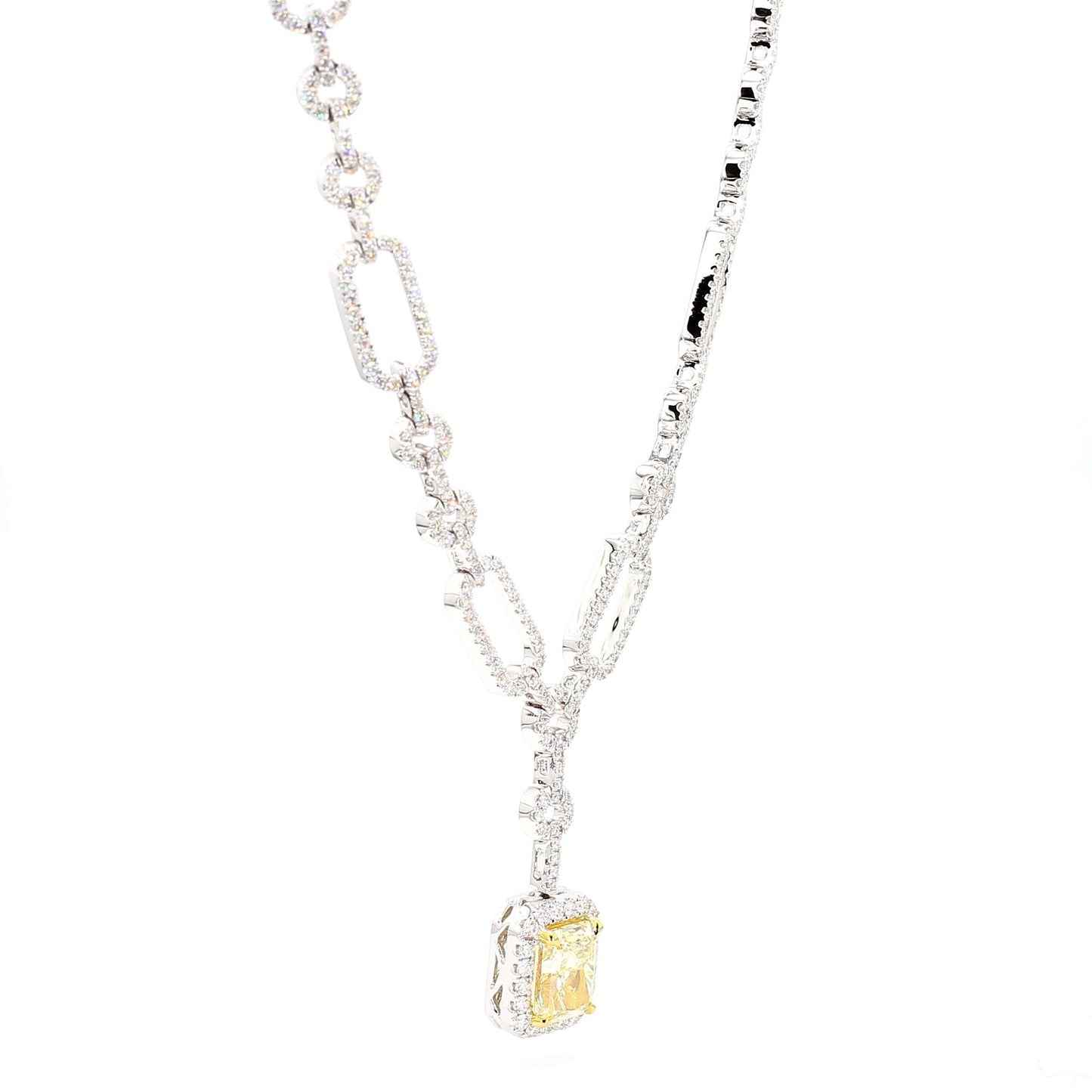 GIA Certified Natural Yellow Radiant Diamond 7.91 Carat TW Gold Drop Necklace