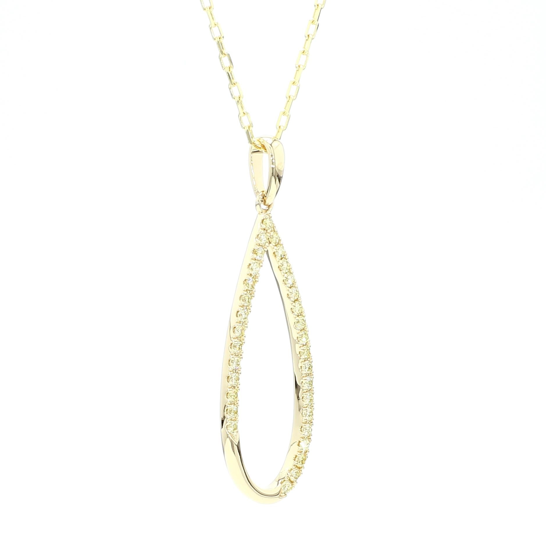 Natural Yellow Round Diamond .28 Carat TW Gold Drop Pendant