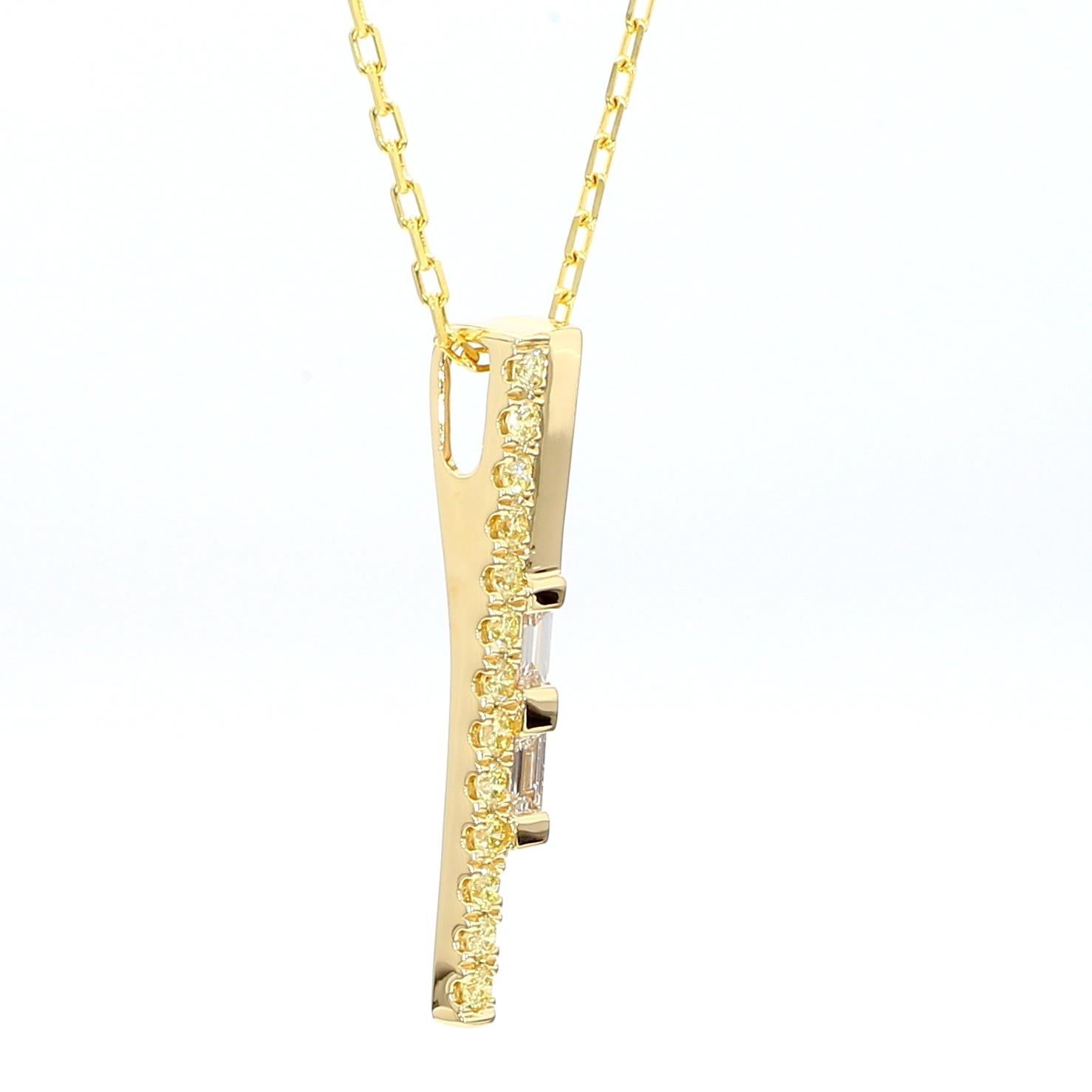 Natural White Baguette Diamond 0.37 Carat TW Yellow Gold Drop Pendant