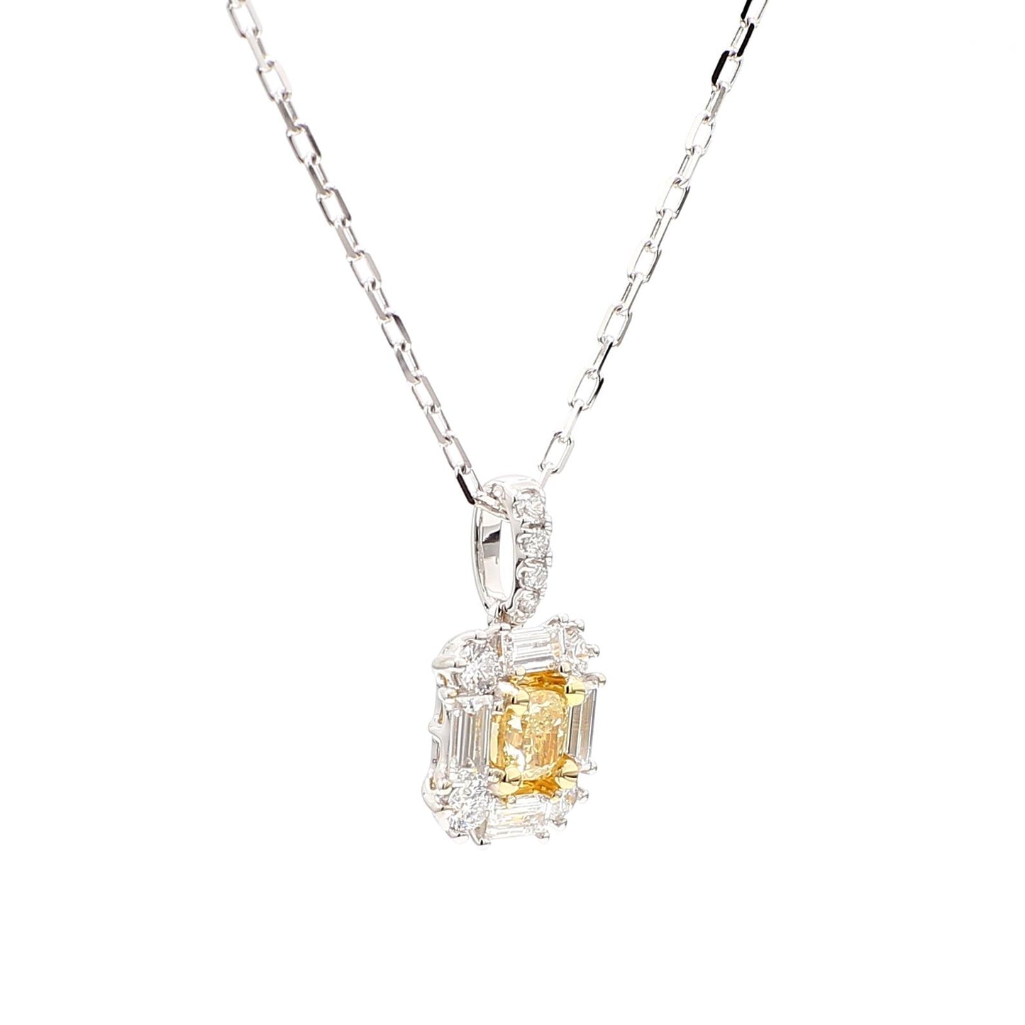 Natural Yellow Cushion Diamond 0.86 Carat TW Gold Drop Pendant