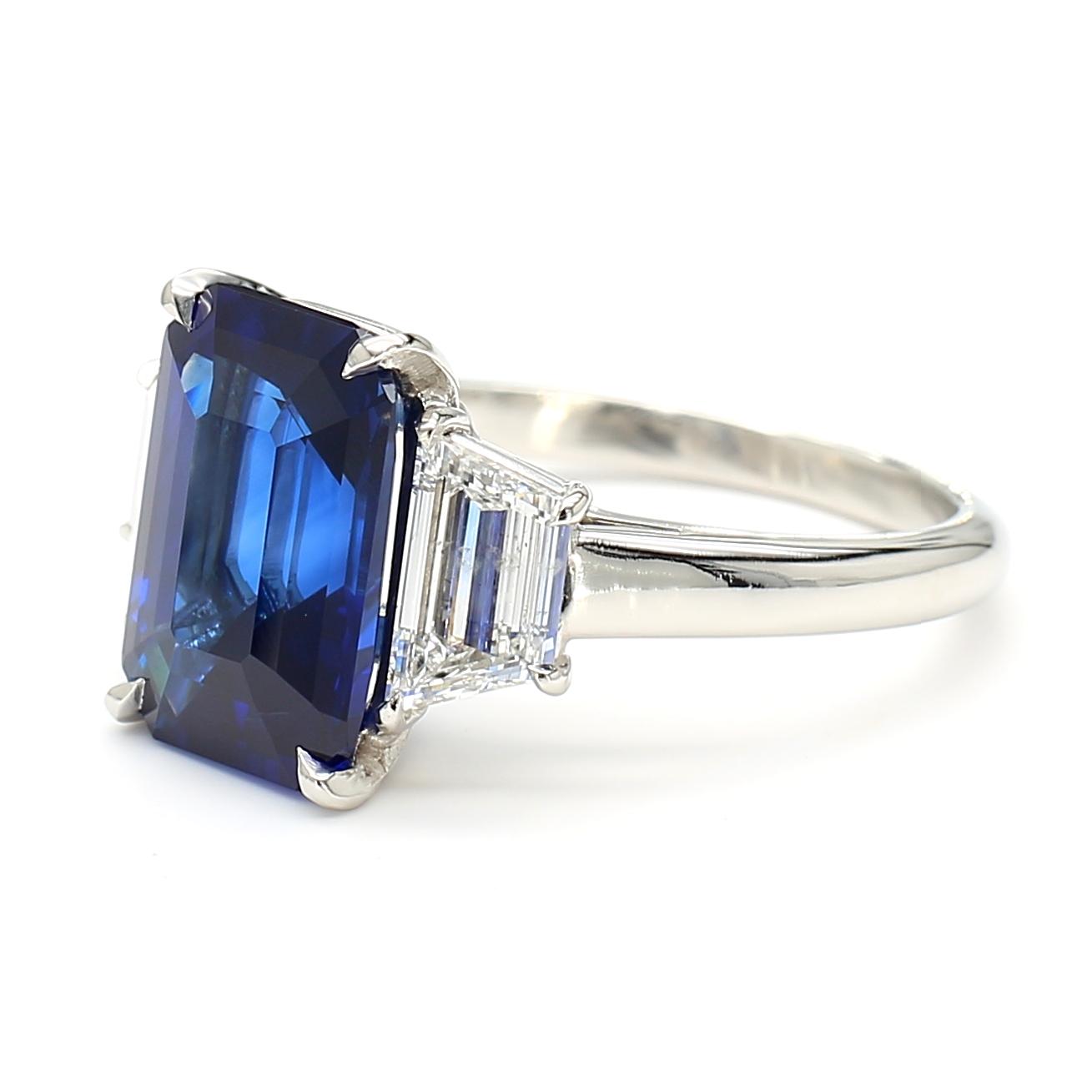 GIA Certified Natural Blue Octagon Sapphire and Diamond 6.06 Carat TW Ring