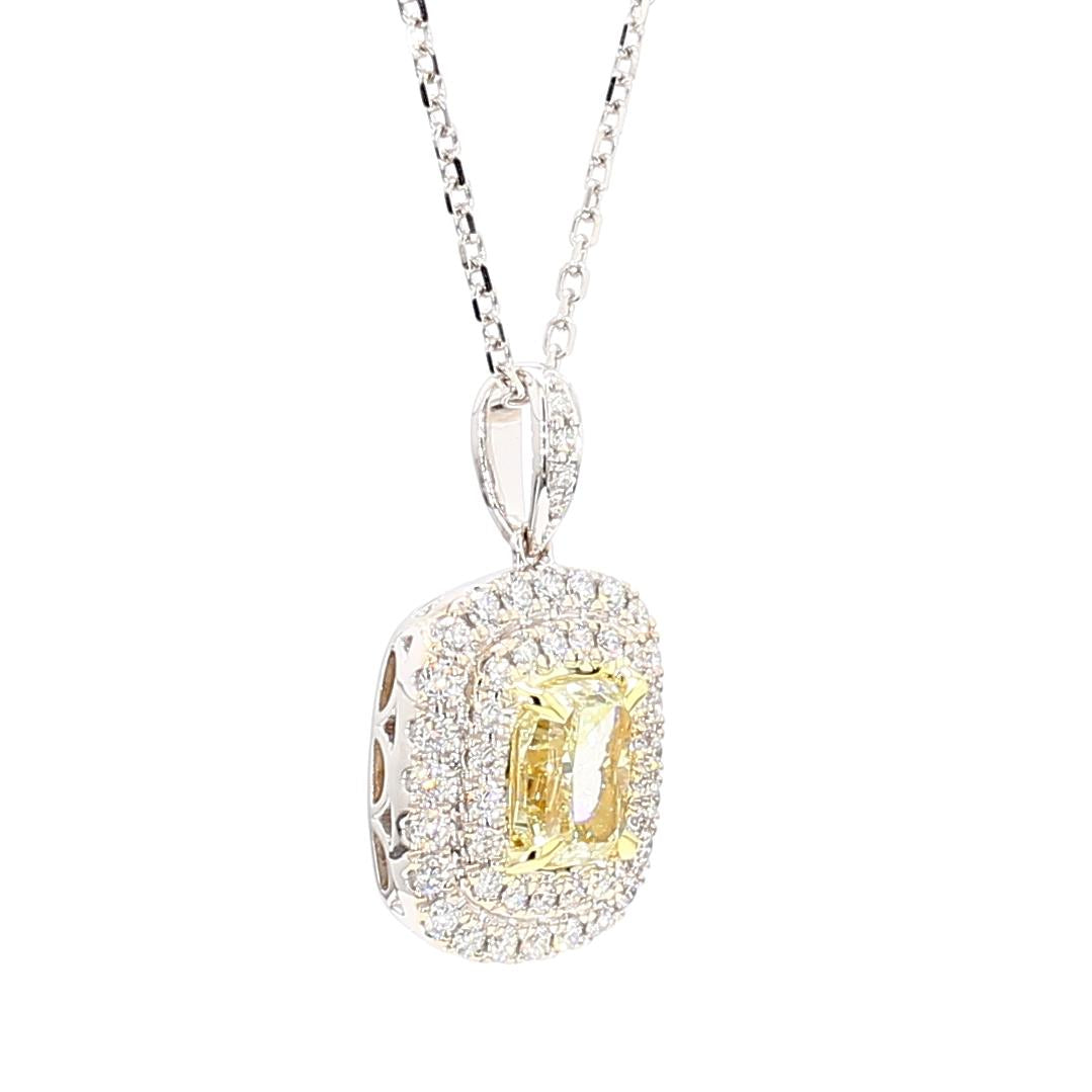 GIA Certified Natural Yellow Cushion Diamond 2.18 Carat TW Gold Drop Pendant