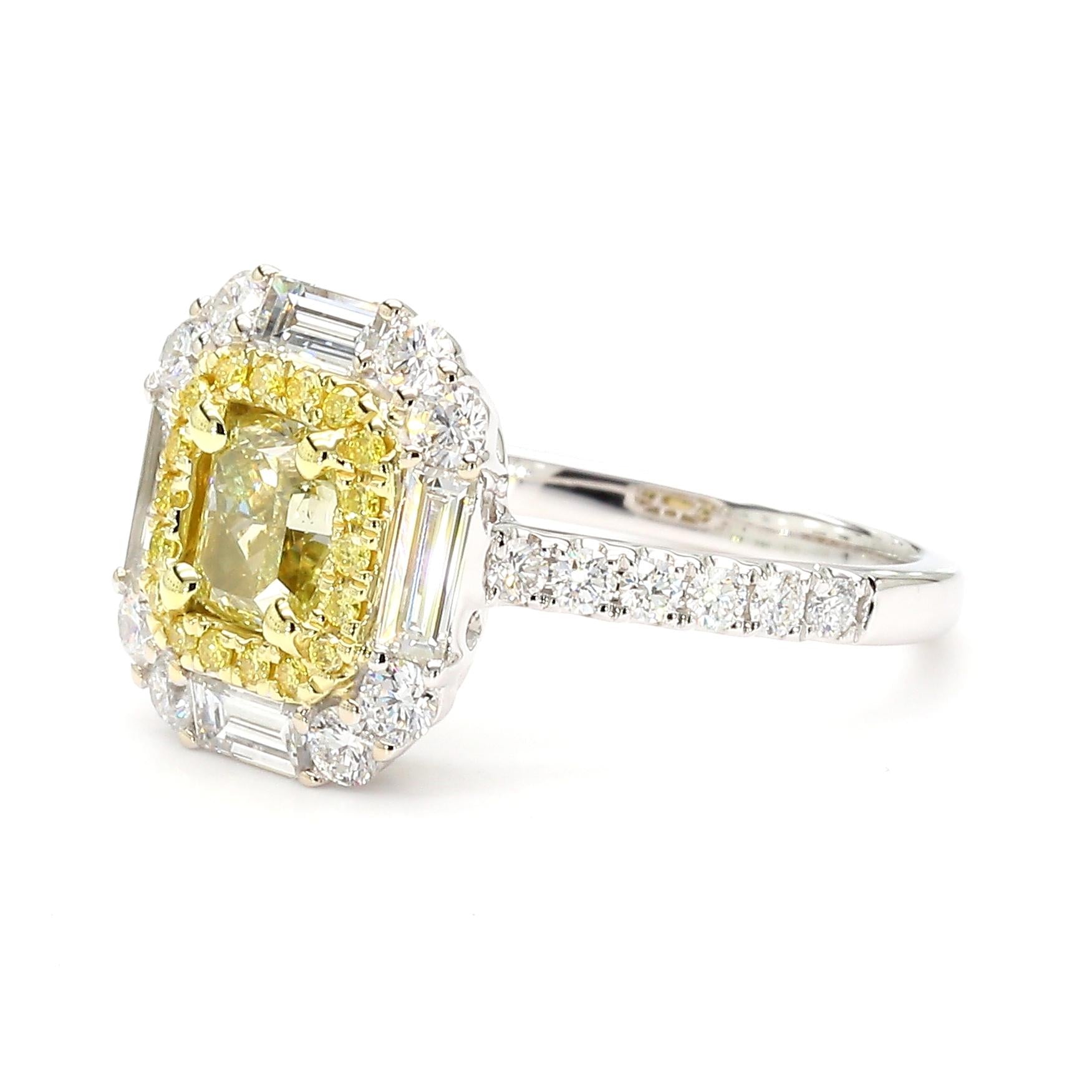 GIA Certified Fancy Yellow Cushion Diamond 1.81 Carat TW Gold Cocktail Ring