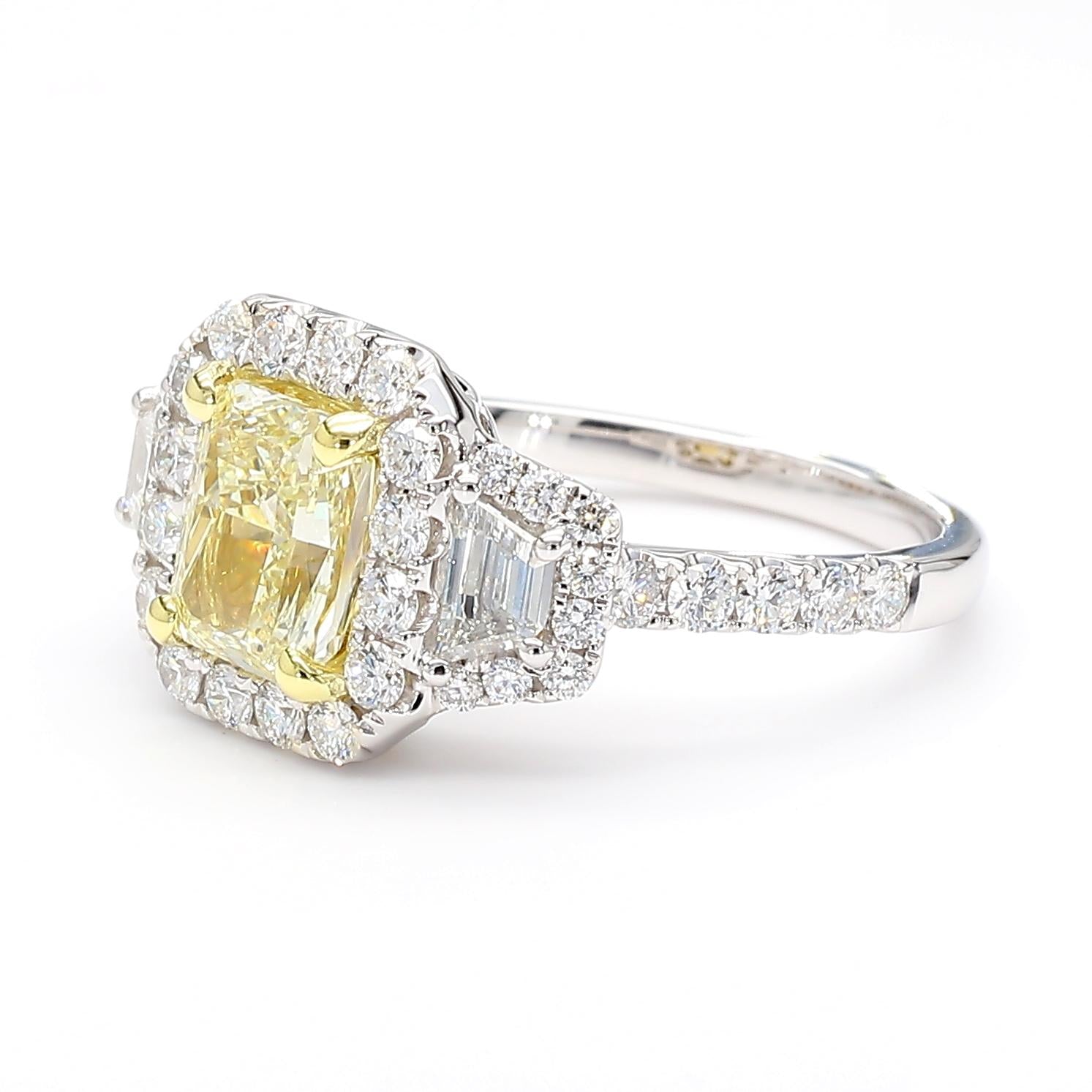 GIA Certified Natural Yellow Radiant Diamond 2.55 Carat TW Gold Cocktail Ring
