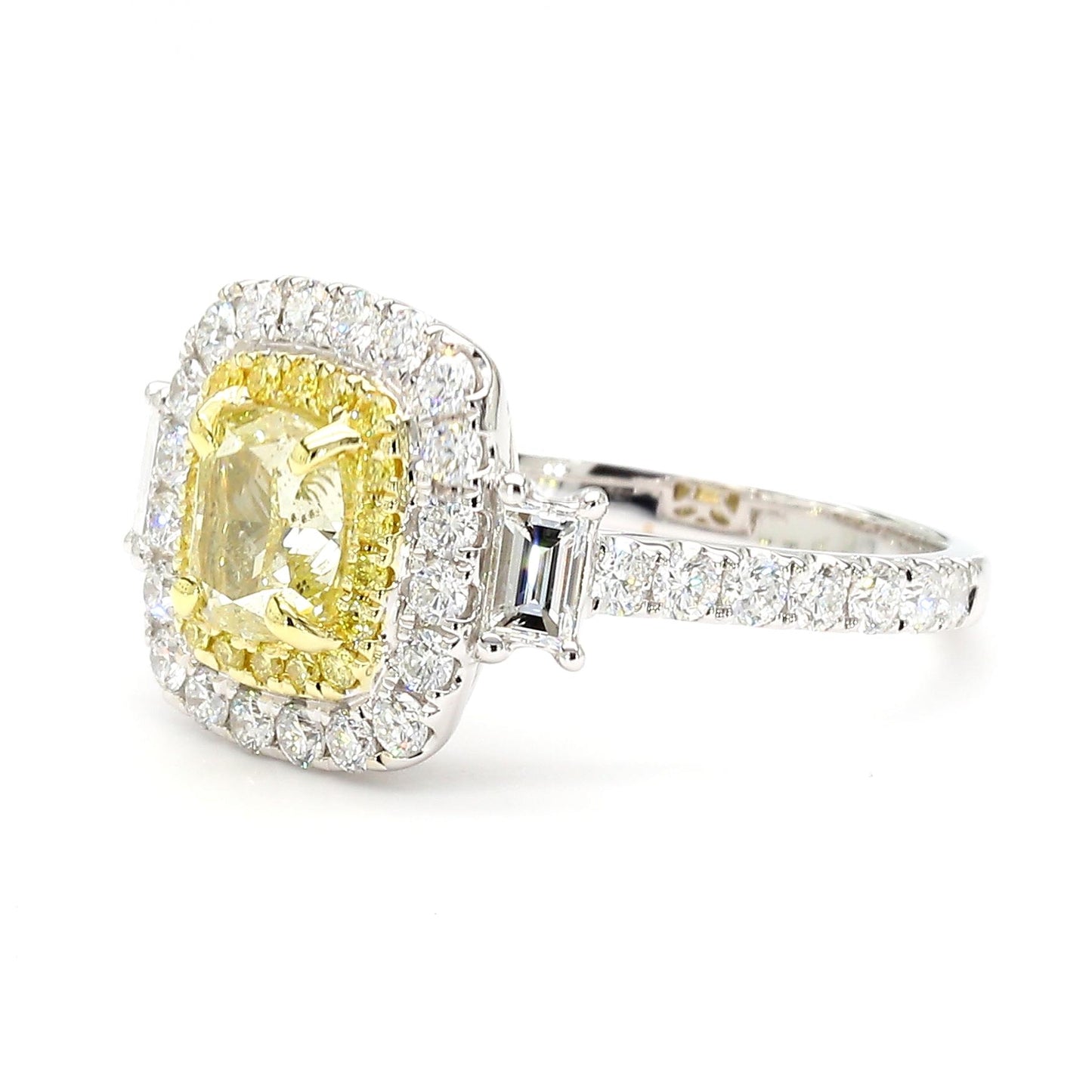 GIA Certified Fancy Light Yellow Cushion Diamond 2.01 Carat TW Cocktail Ring