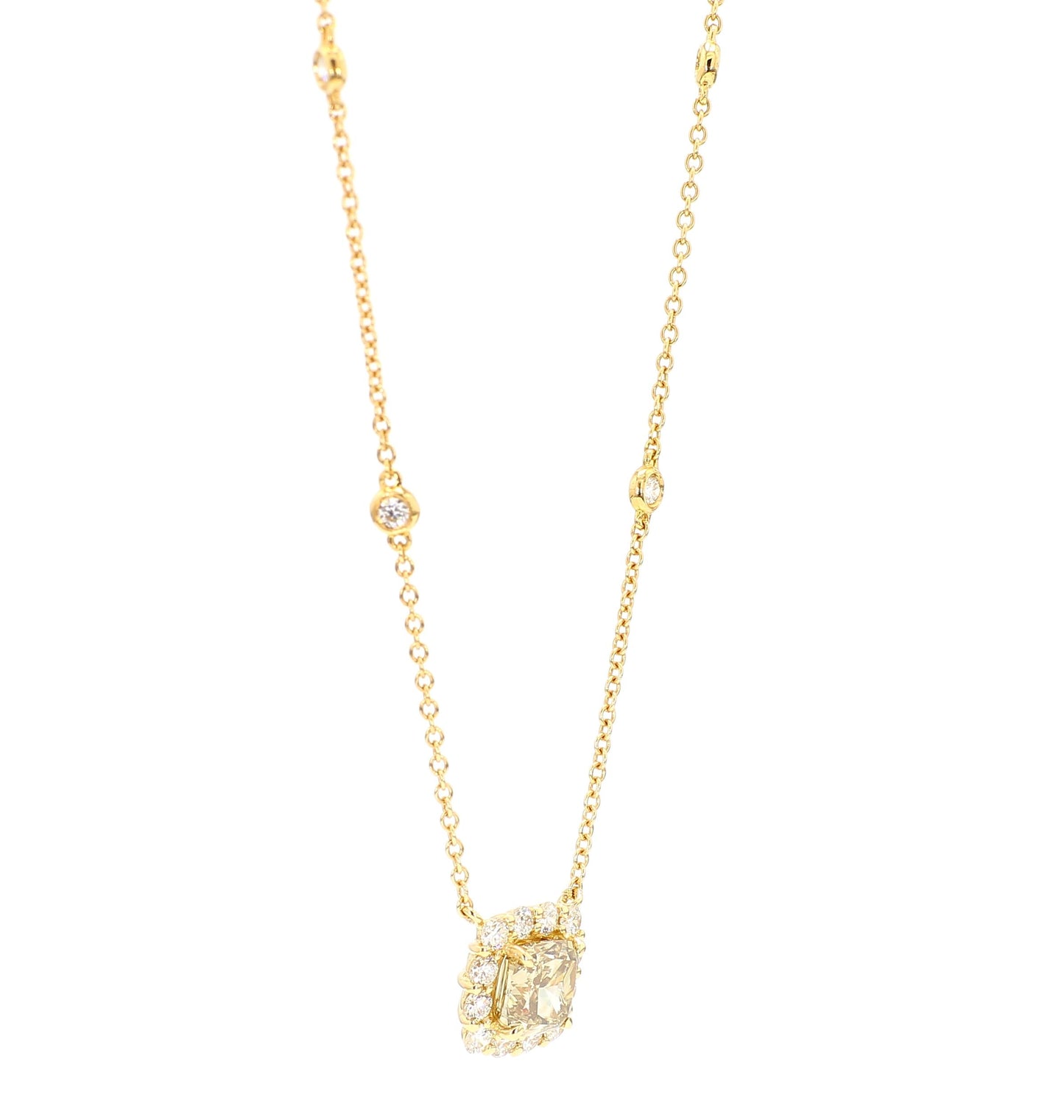 GIA Fancy Brownish Greenish Yellow Diamond 1.48 Carat TW Gold Necklace