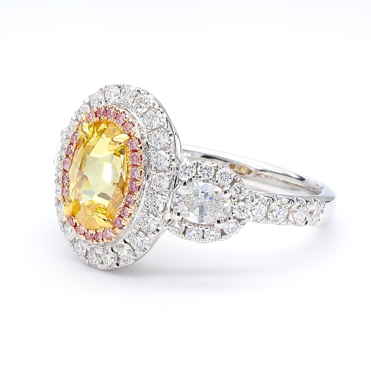 GIA Certified Fancy Vivid Yellow Oval Diamond 2.04 Carat TW Gold Cocktail Ring