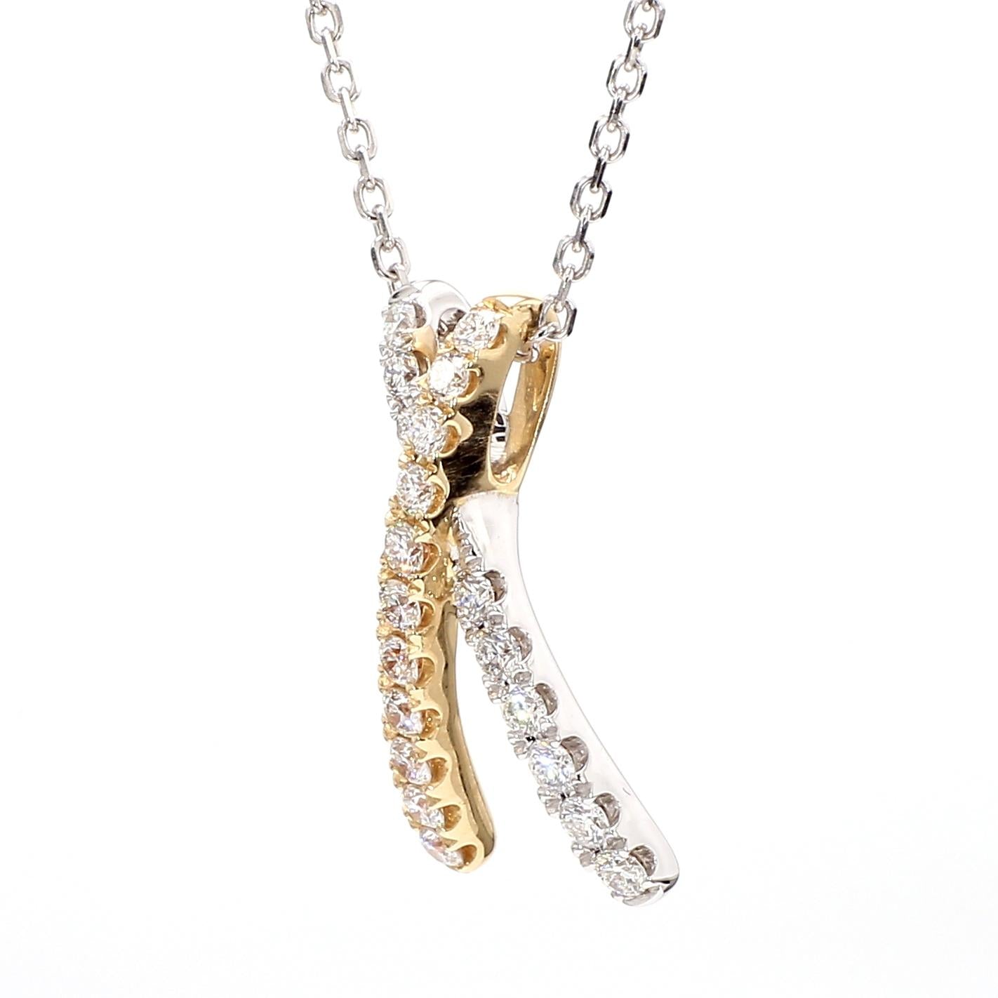 Natural White Round Diamond 0.56 Carat TW Yellow Gold Drop Pendant