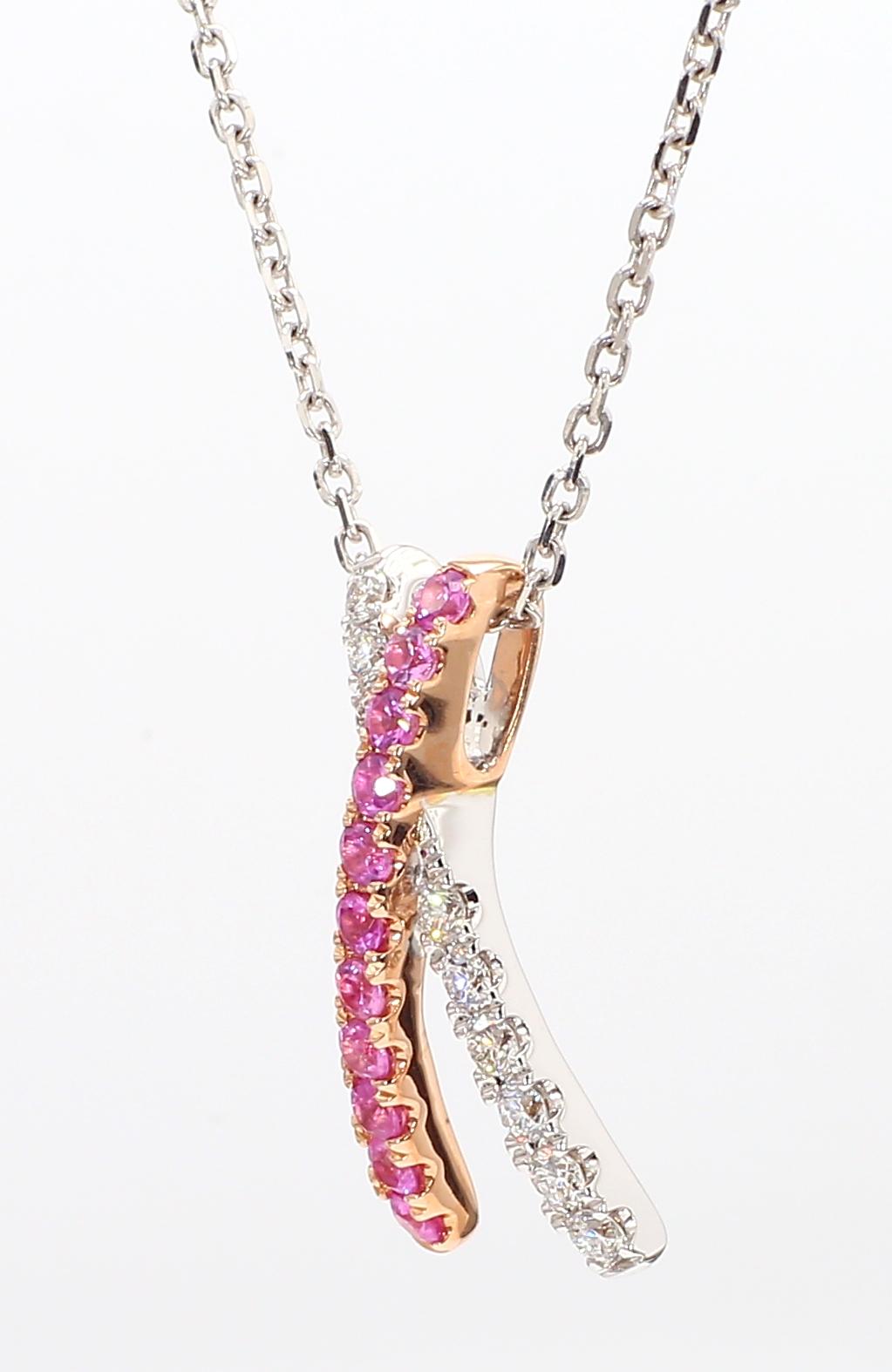 Natural Pink Round Sapphire and White Diamond .65 Carat TW Rose Gold Pendant