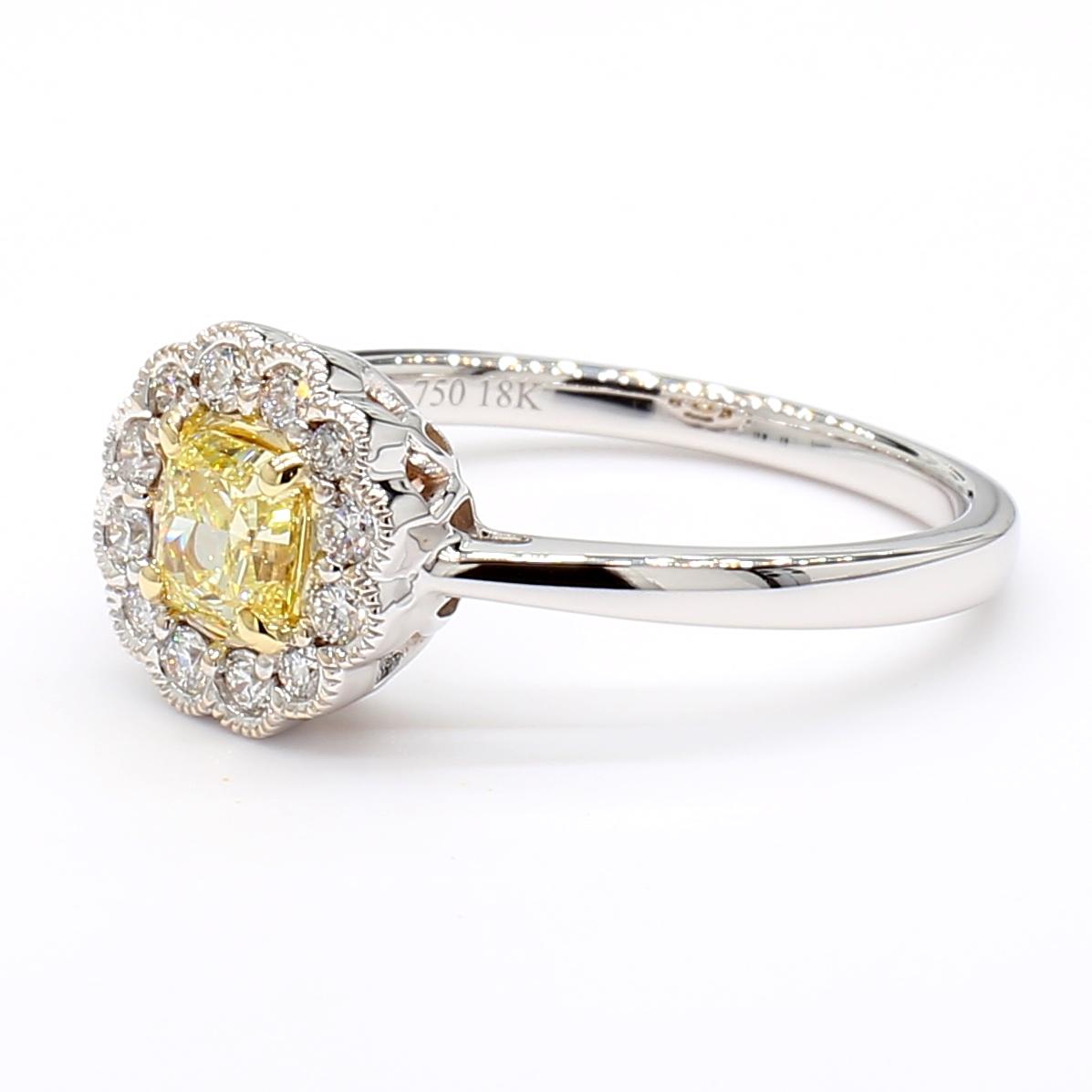 Natural Yellow Cushion Diamond 0.75 Carat TW Gold Cocktail Ring