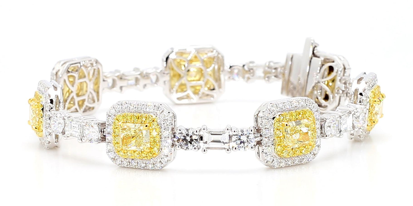 GIA Certified Natural Light Yellow Radiant Diamond 11.21 Carat TW Gold Bracelet