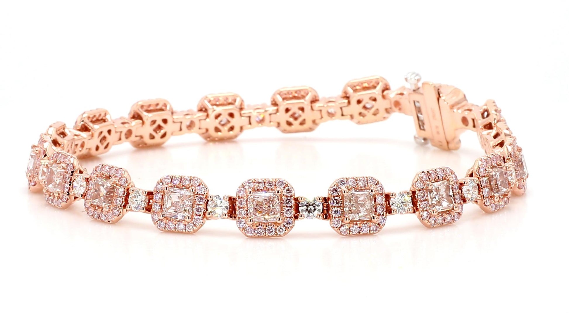 GIA Natural Fancy Light Brown-Pink Cushion Diamond 8.89 Carat TW Gold Bracelet