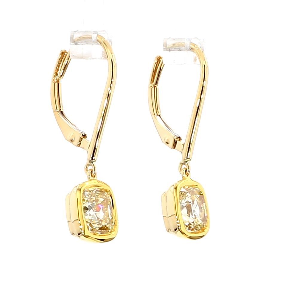 GIA Certified Natural Yellow Cushion Diamond 2.28 Carat TW Gold Earrings