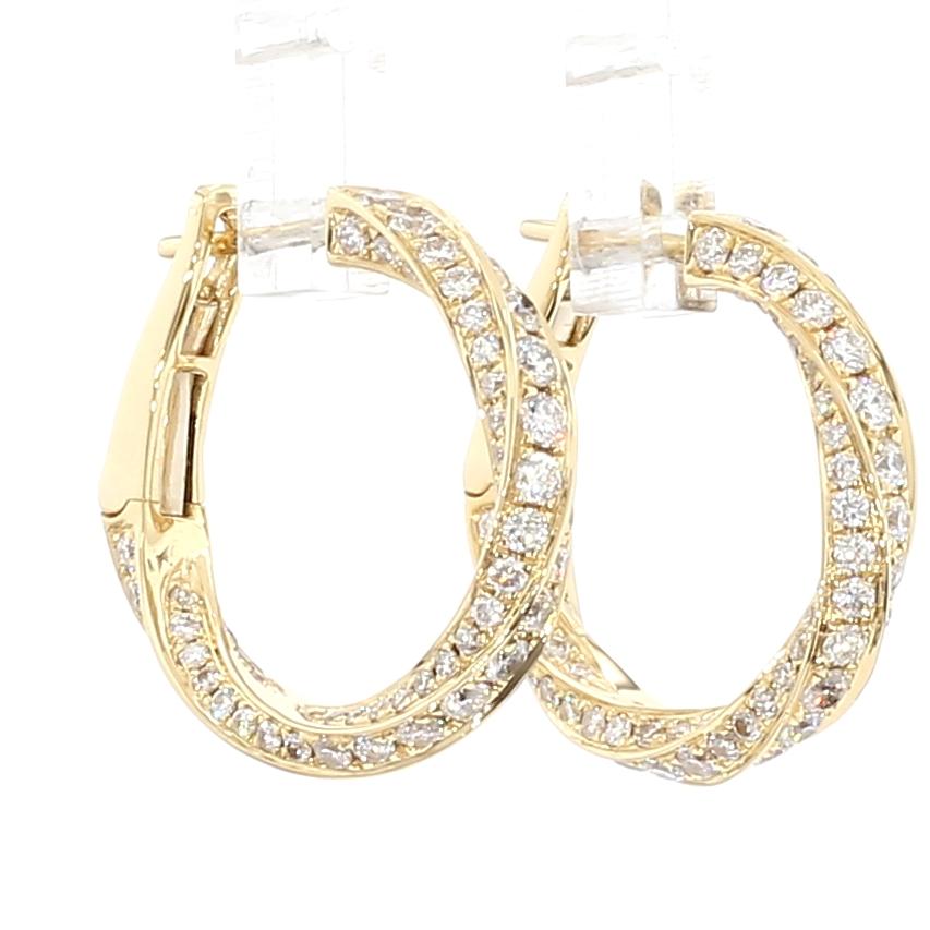 Natural White Round Diamond 2.01 Carat TW Gold Earrings