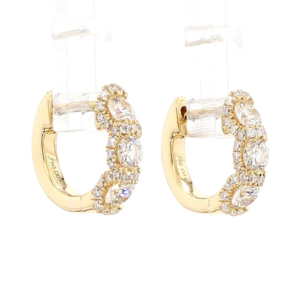 Natural White Round Diamond 0.85 Carat TW Gold Earrings