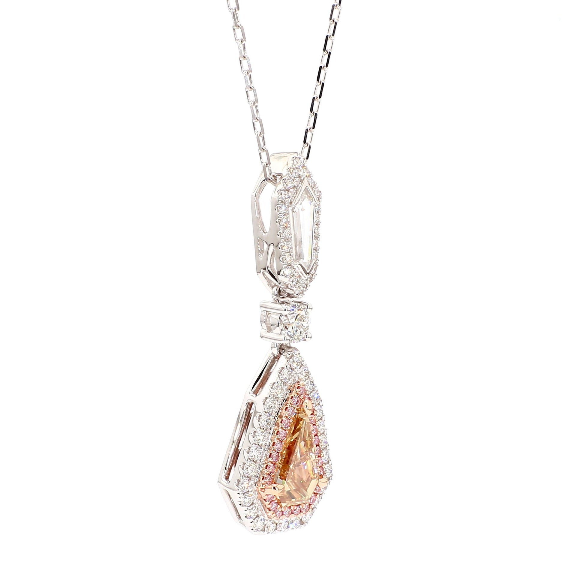 GIA Natural Fancy Brown-Yellow Shield Diamond 1.97 Carat TW Gold Necklace