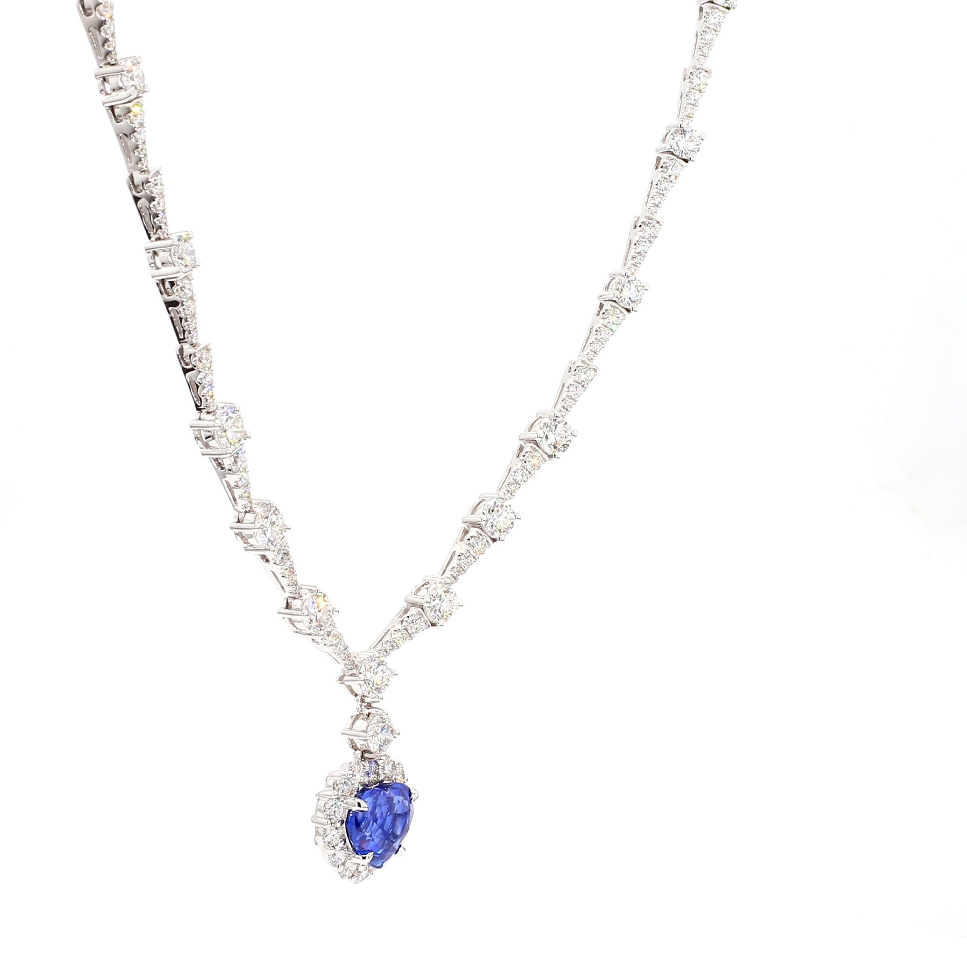 GIA Natural Blue Heart Sapphire and Diamond 11.82 Carat TW Gold Necklace