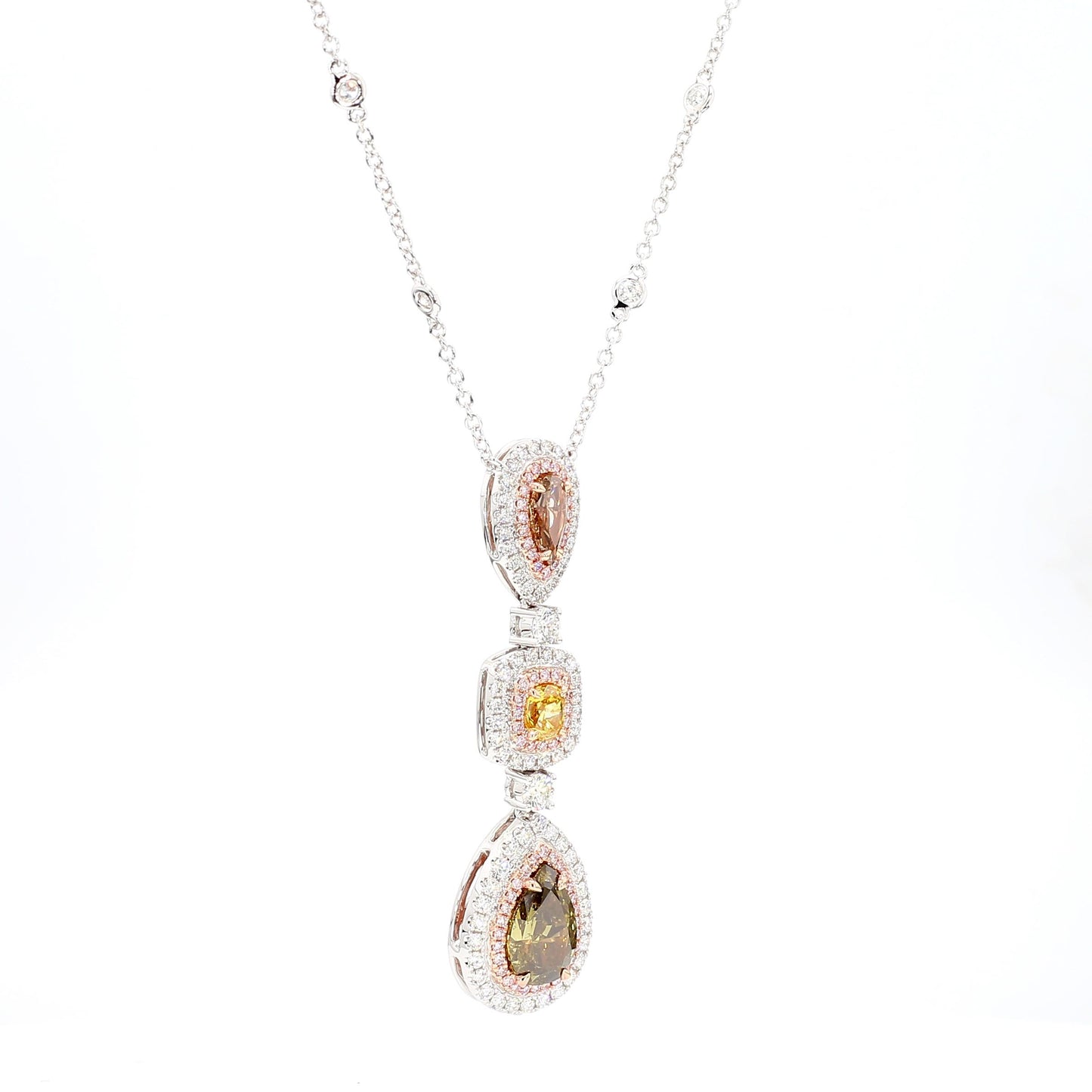 GIA Fancy Deep Brownish Greenish Yellow Pear Diamond 5.52 CTS Gold Necklace