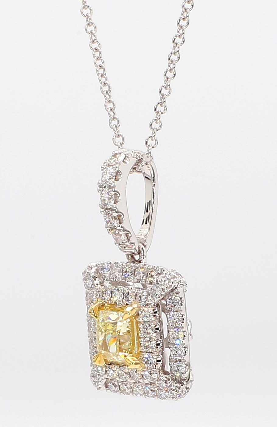 Natural Yellow Radiant Diamond 0.97 Carat TW Gold Pendant