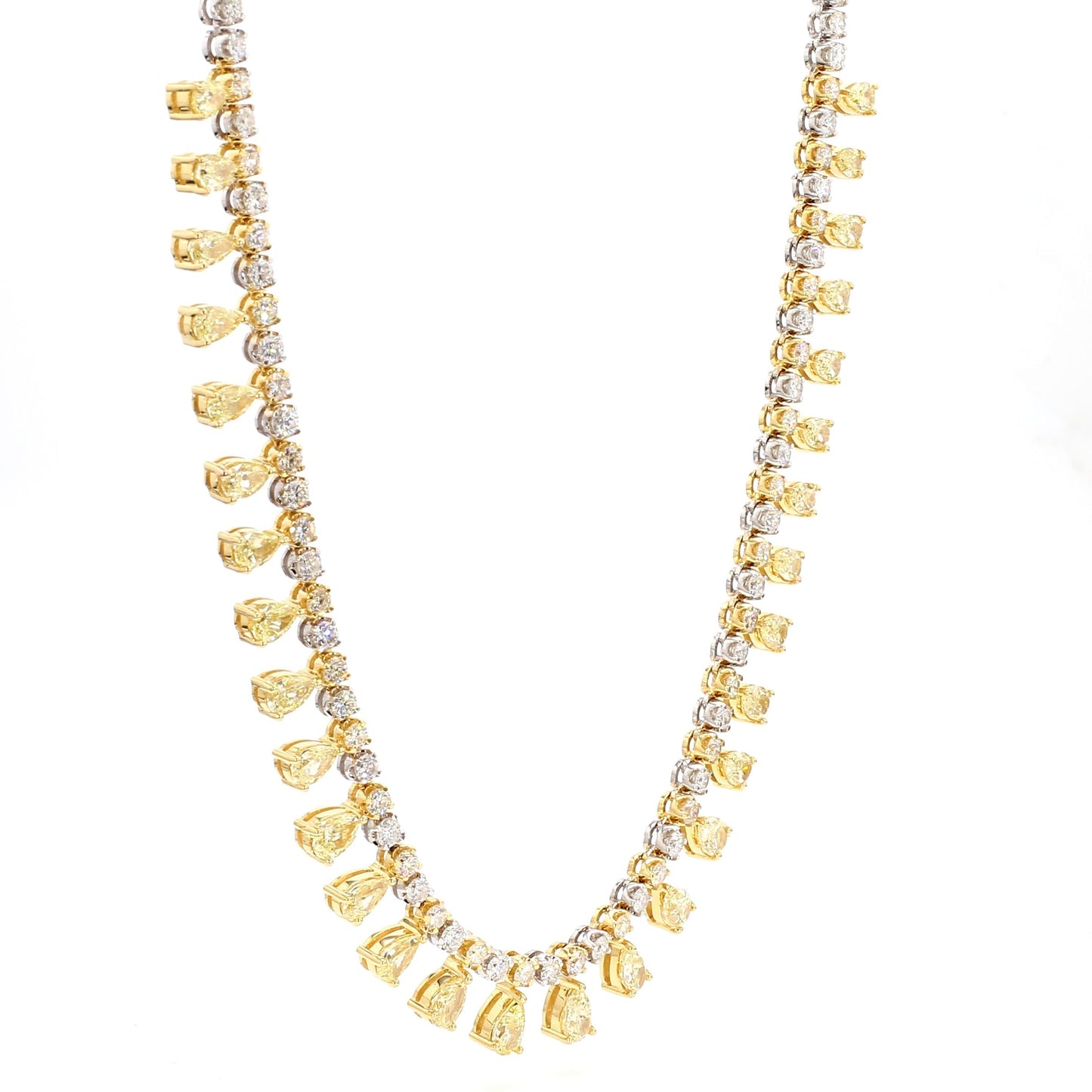 Natural Yellow Pear Diamond 12.05 Carat TW Gold Necklace