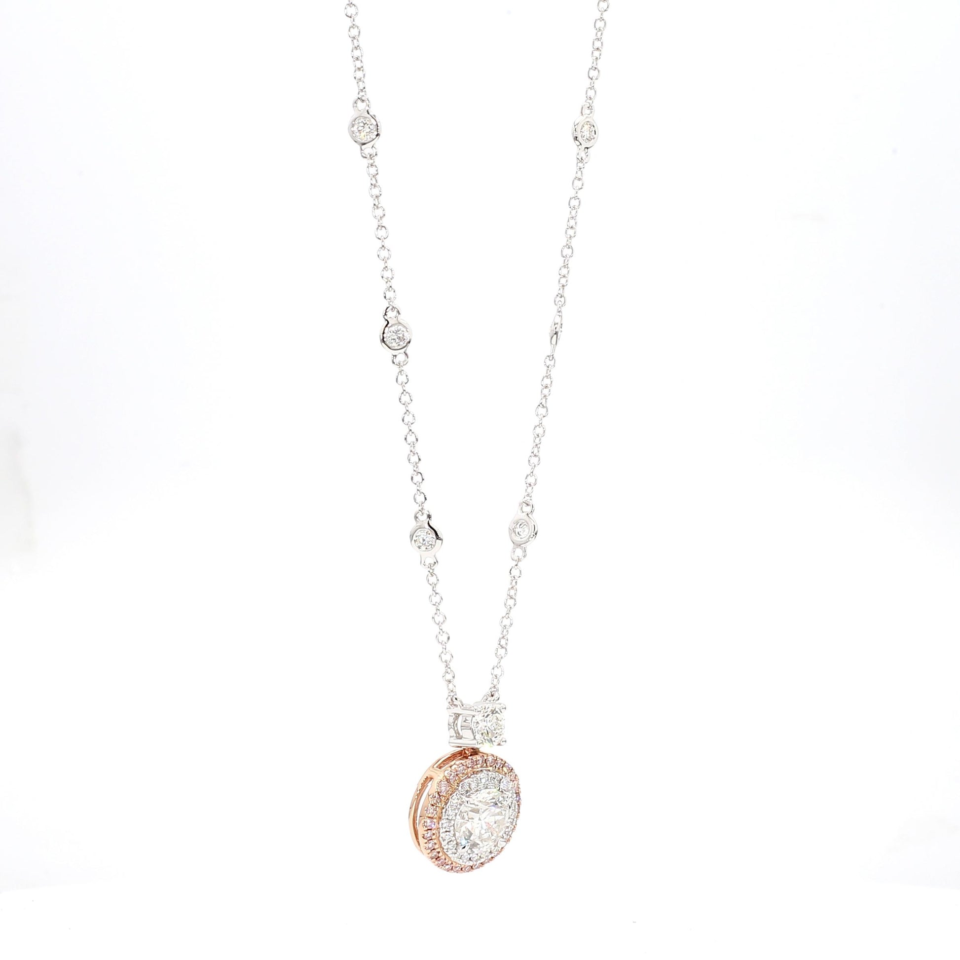 GIA Certified Natural White Round Diamond 1.81 Carat TW Gold Necklace