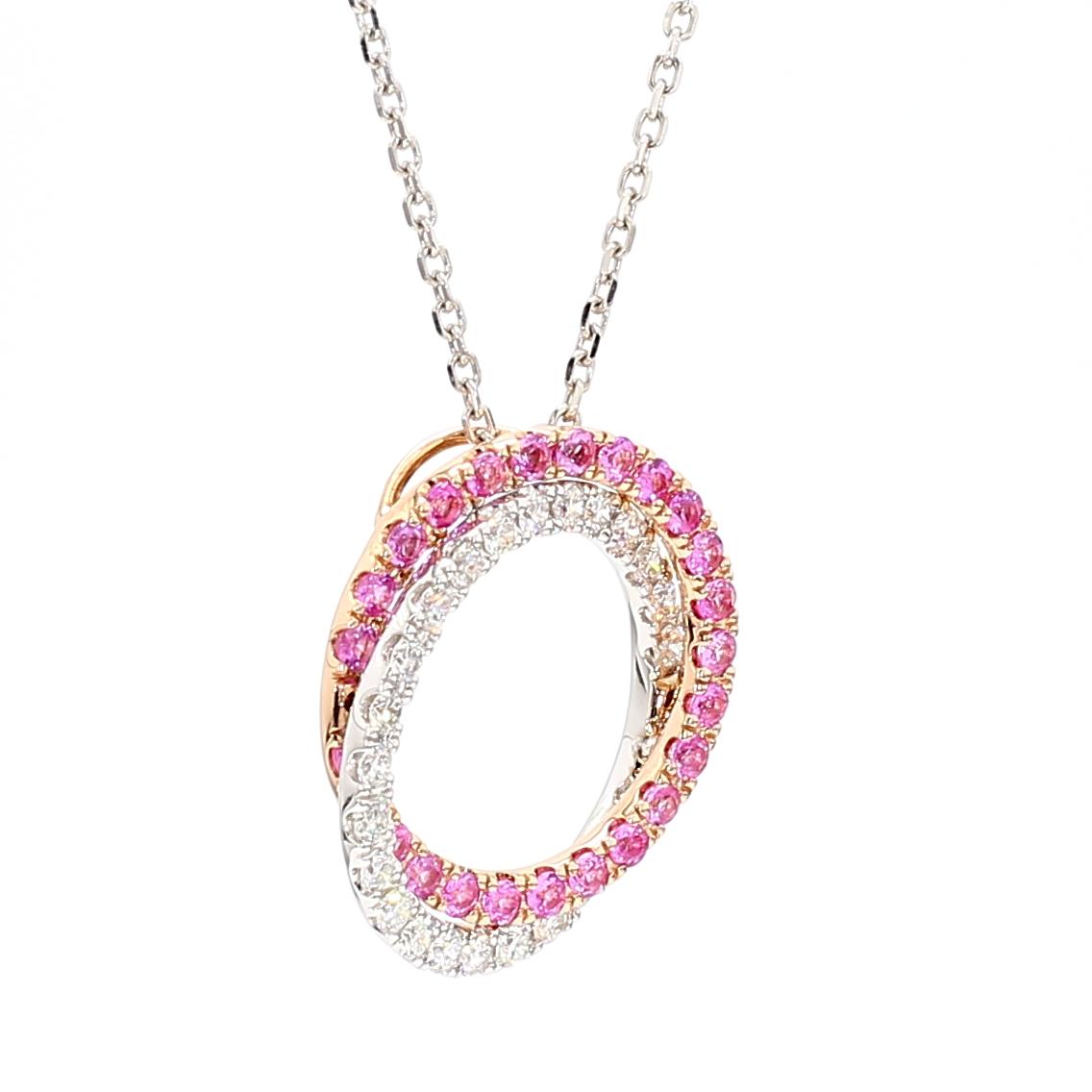 Natural Pink Round Sapphire and Diamond 1.41 Carat TW Gold Pendant
