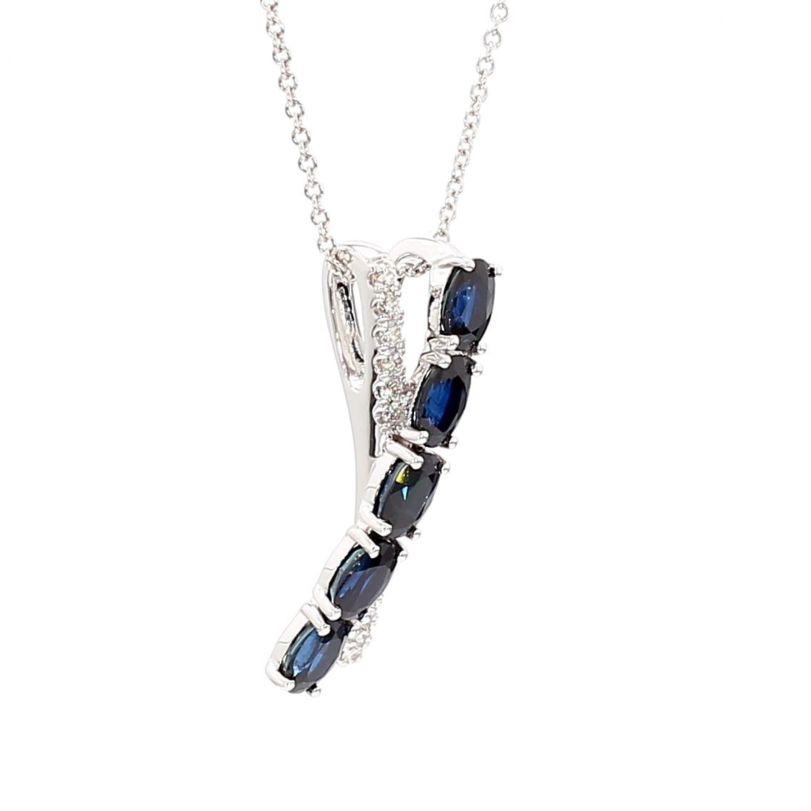 Natural Blue Oval Sapphire and Diamond 1.74 Carat TW Gold Pendant