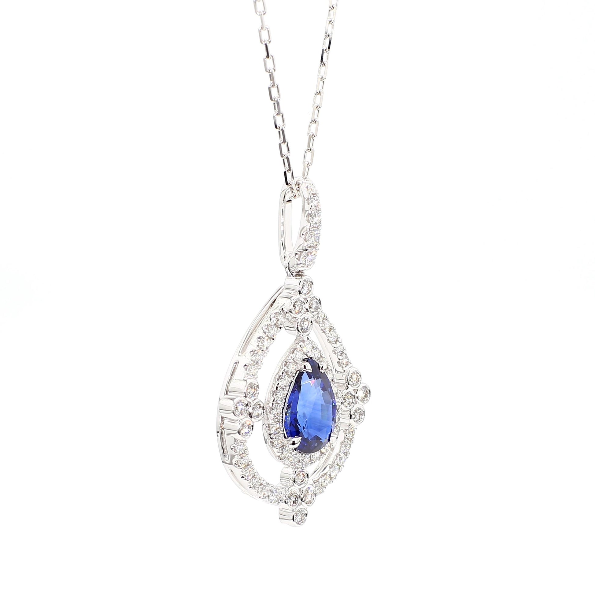GIA Certified Natural Blue Pear Sapphire and Diamond 2.60 Carat TW Gold Pendant