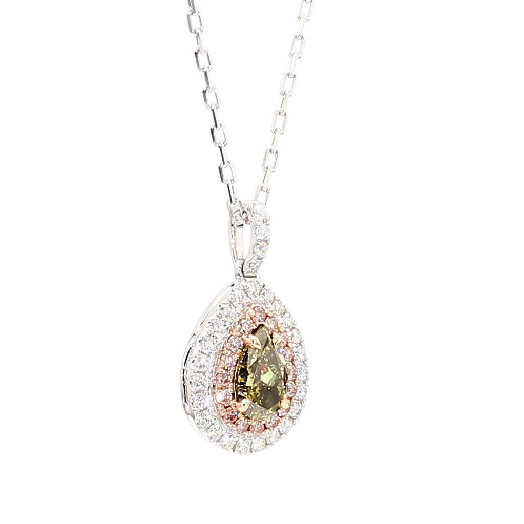 GIA Natural Fancy Brownish Greenish Yellow Pear Diamond 1.06 Carat Gold Pendant