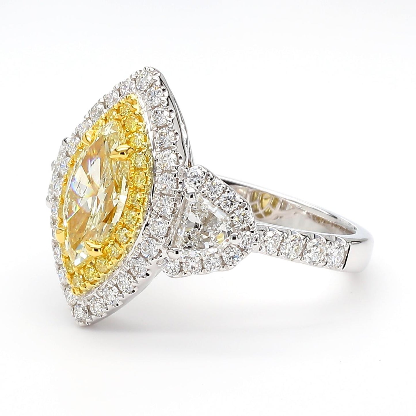 GIA Certified Natural Light Yellow Marquise Diamond 2.19 Carat TW Gold Ring