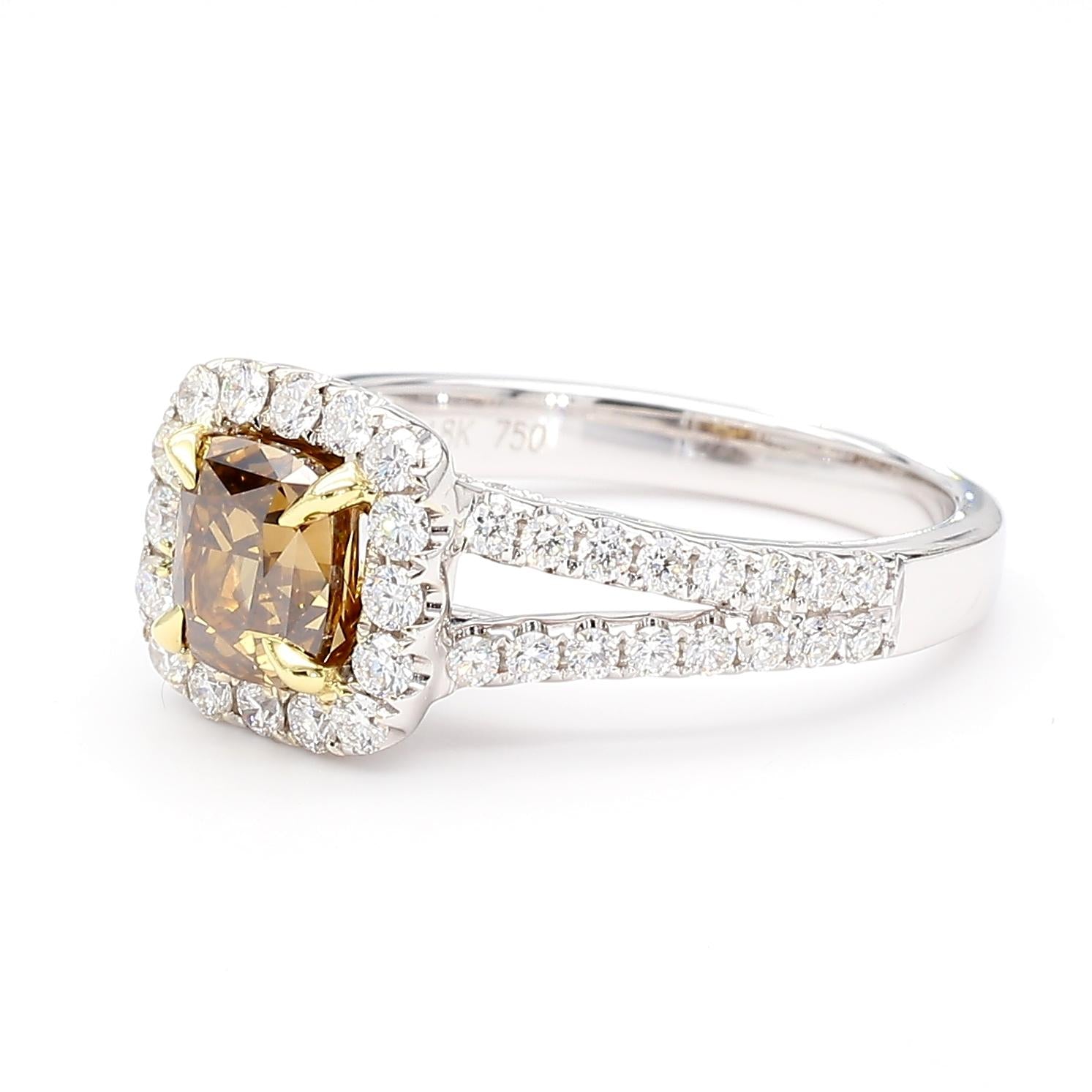 GIA Natural Fancy Dark Yellowish Brown Cushion Diamond 2.05 Carat Platinum Ring