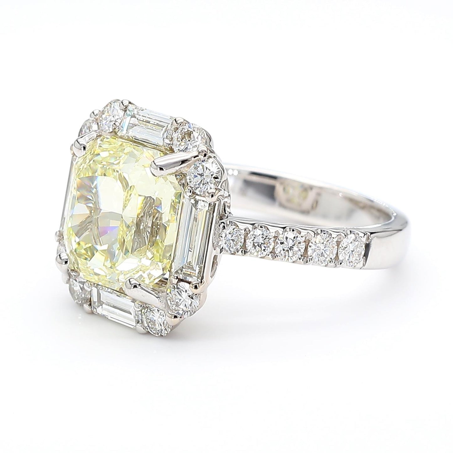 GIA Certified Natural Light Yellow Radiant Diamond 5.11 Carat TW Gold Ring